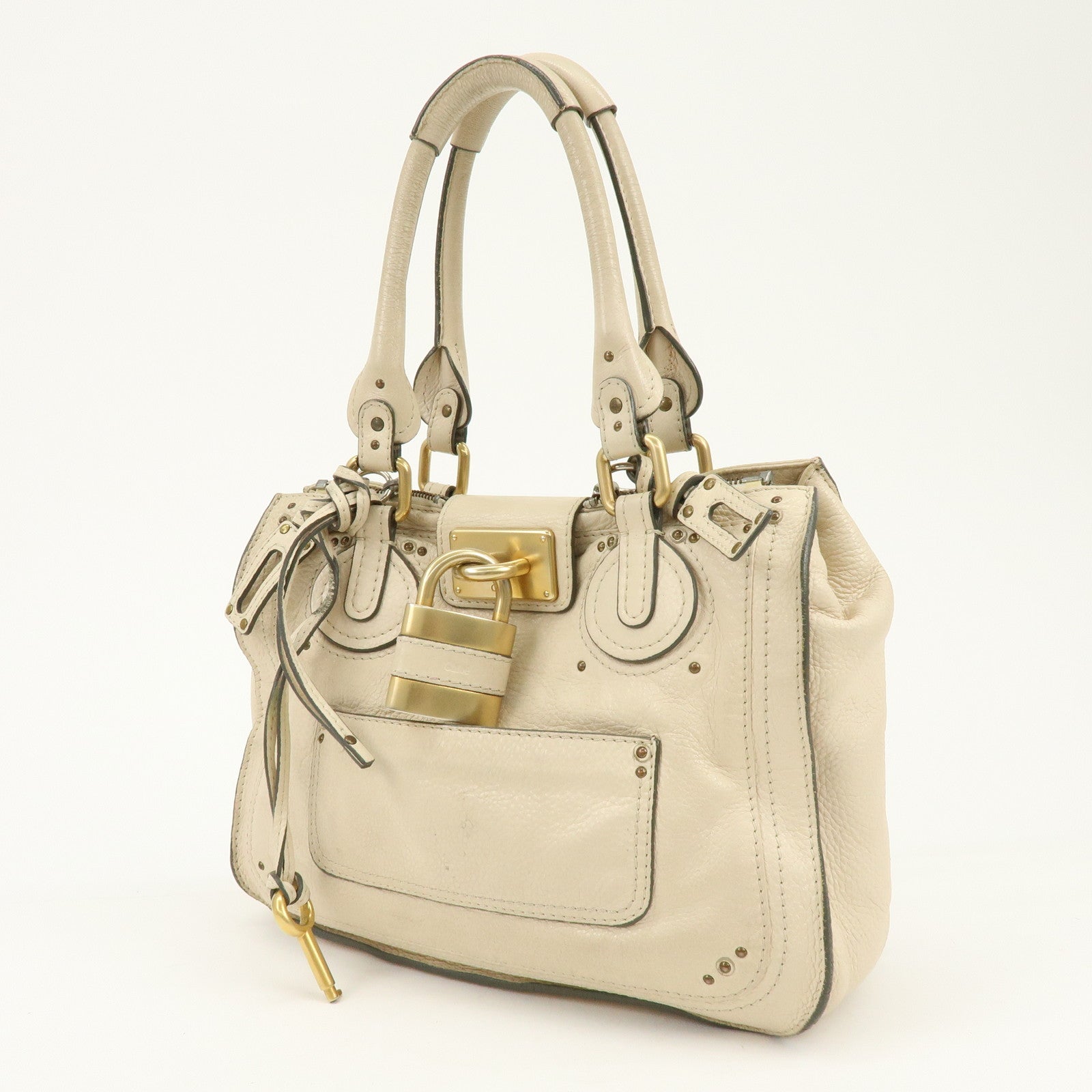 Chloe Paddington Leather Tote Bag Hand Bag White