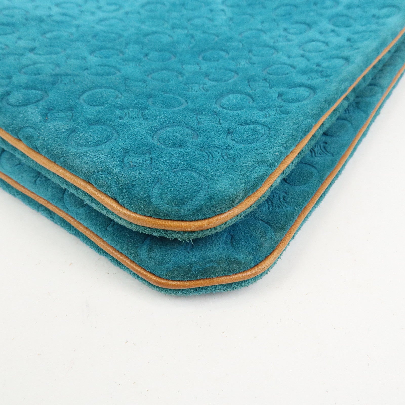 CELINE C Macadam Suede Leather Shoulder Bag Turquoise Blue