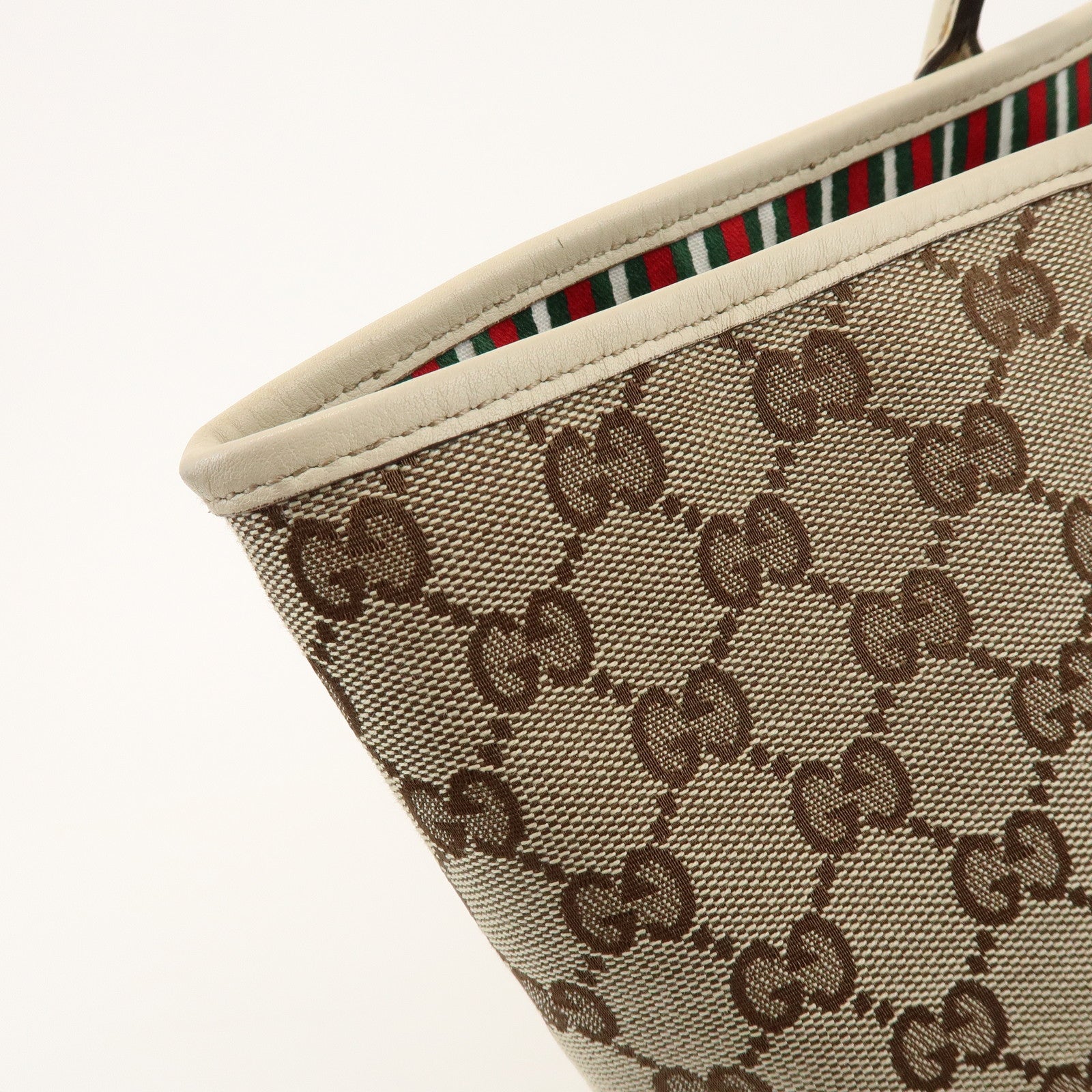 GUCCI New Britt GG Canvas Leather Tote Bag Beige White 169945