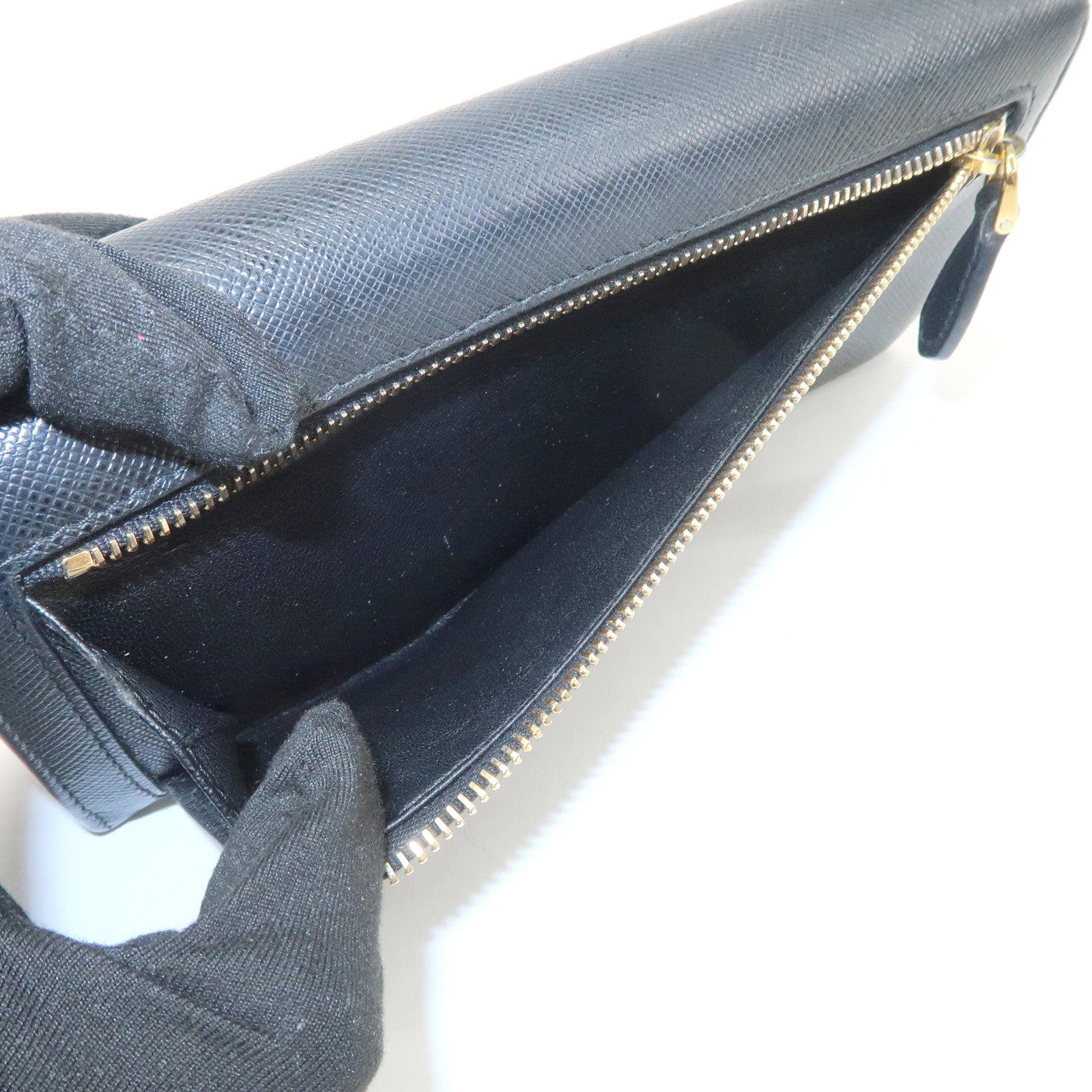 PRADA Saffiano Leather Flap Bi-Fold Long Wallet Black 1MH132