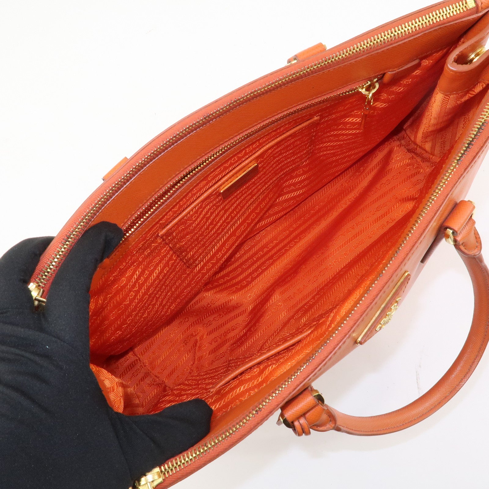 PRADA Triangle Logo Galleria 2Way Bag Hand Bag Orange BN1786