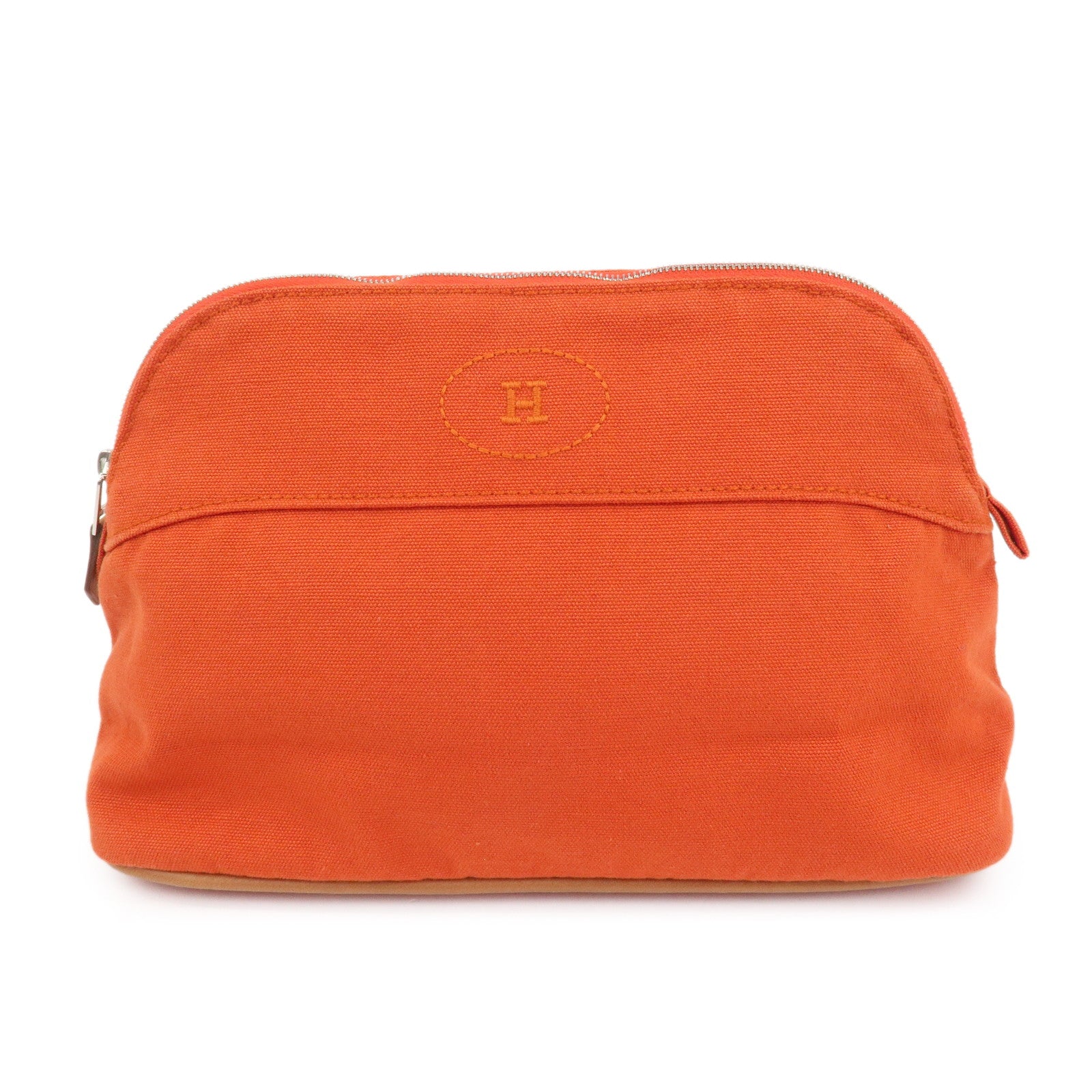 HERMES Canvas Leather Bolide Pouch MM Cosmetic Pouch Orange