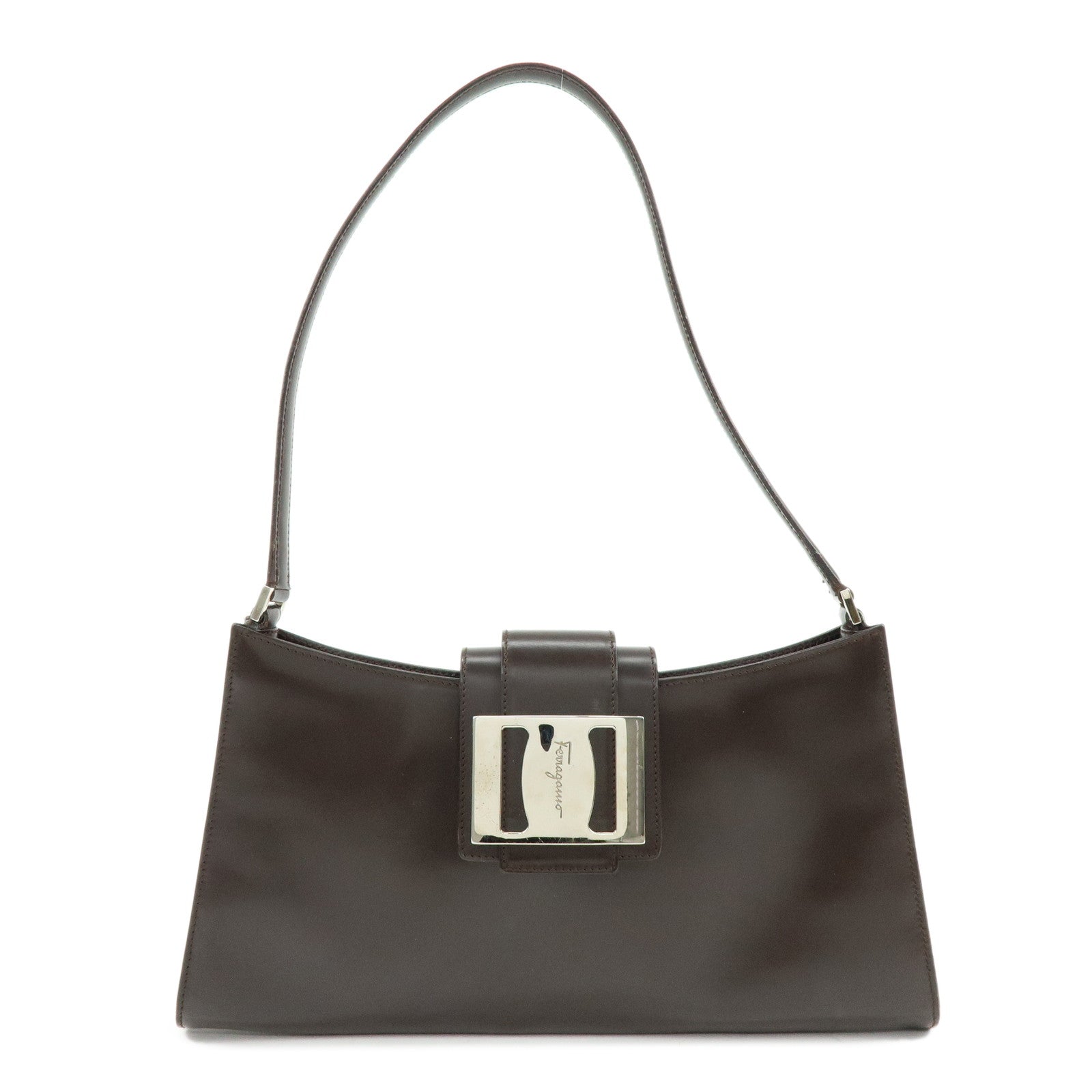 Ferragamo Vara Leather Shoulder Bag Hand Bag Brown