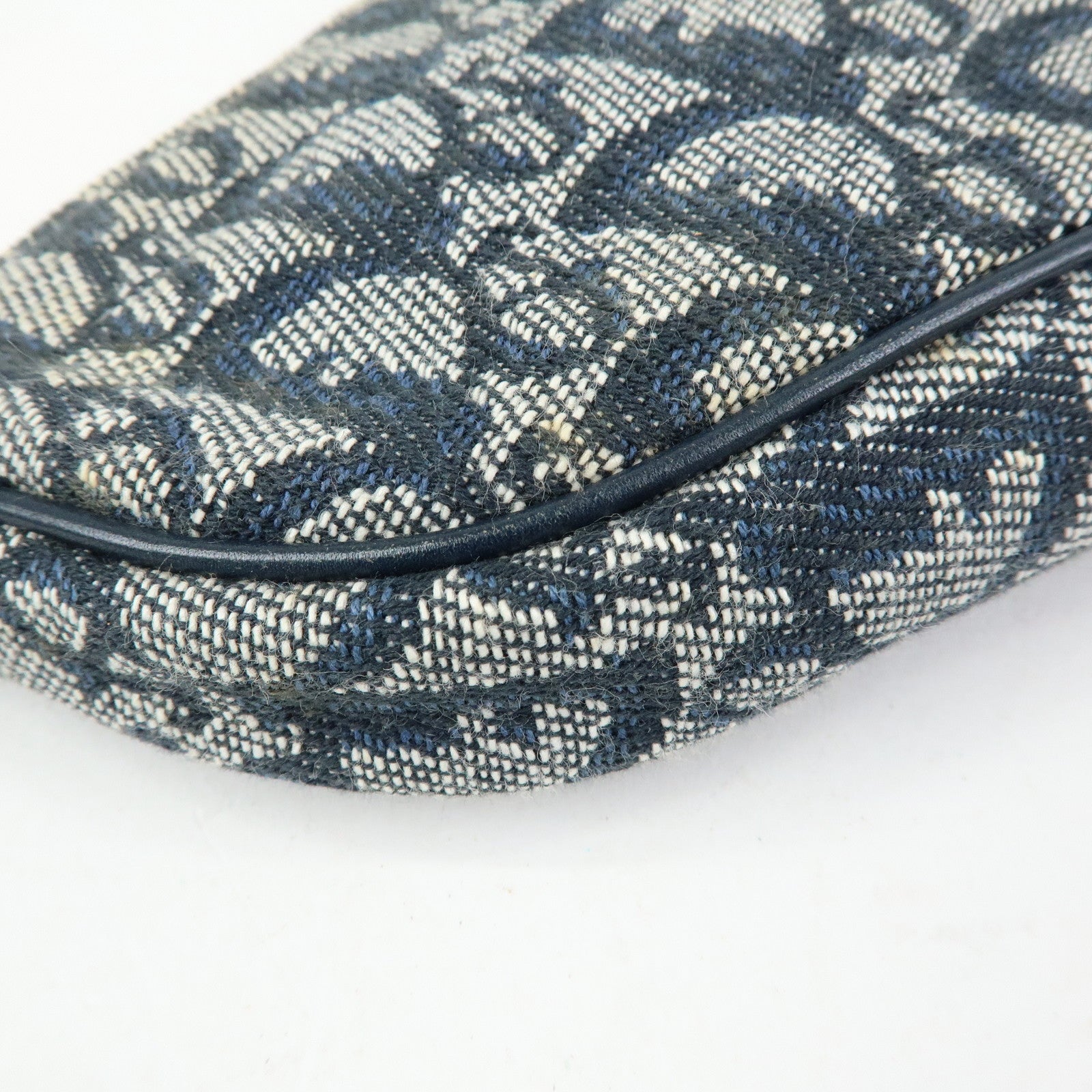 Christian Dior Trotter Jacguard Leather Saddle Bag Pouch Navy