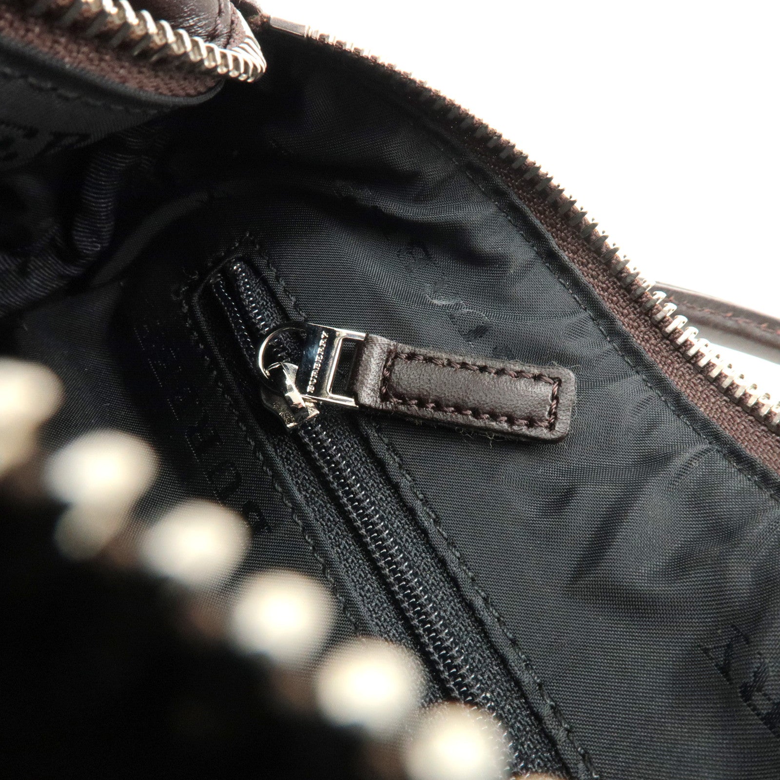 BURBERRY Leather Canvas Hand Bag Nova Plaid Beige Brown Used