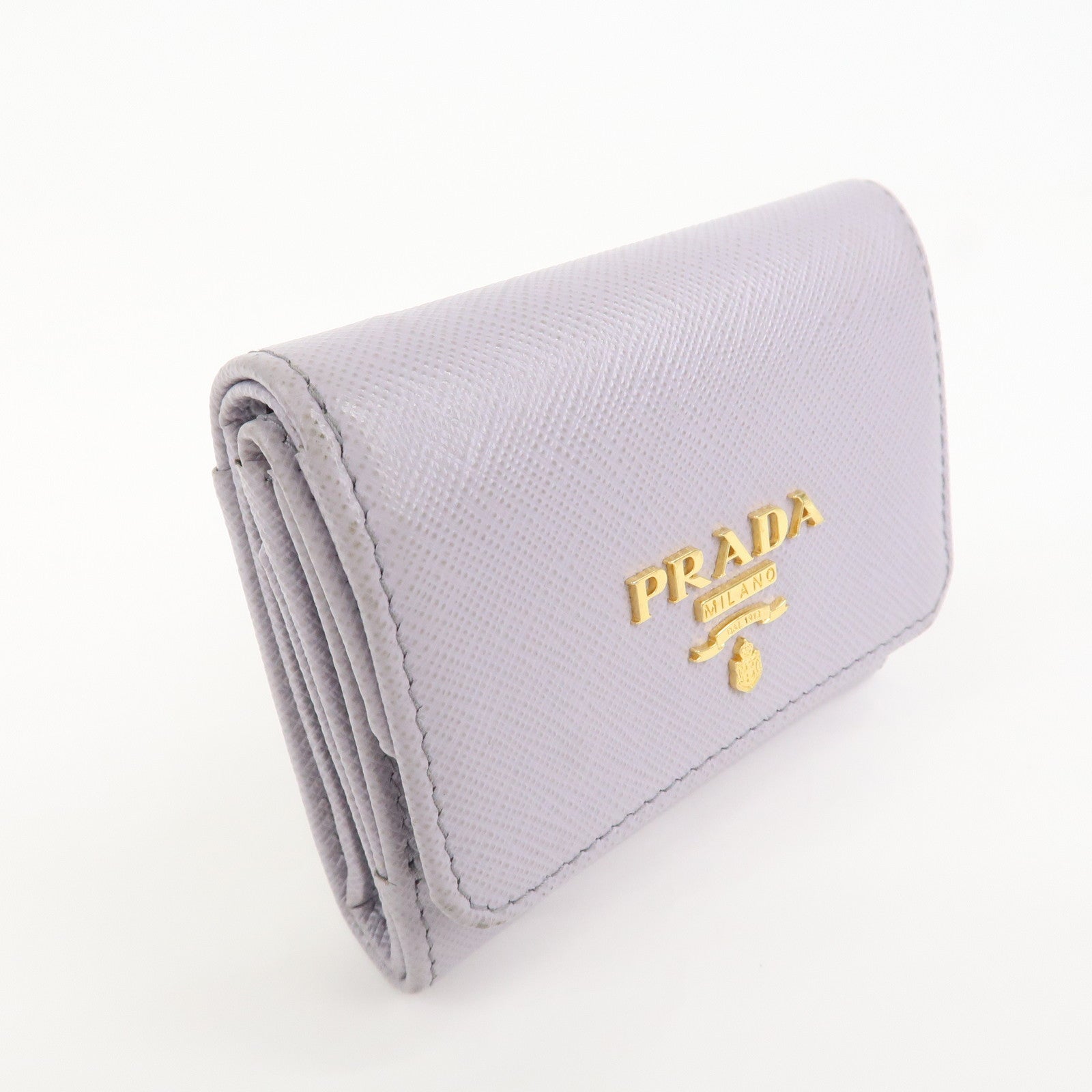 PRADA Saffiano Leather Tri-fold Compact Wallet Light Purple 1MH043