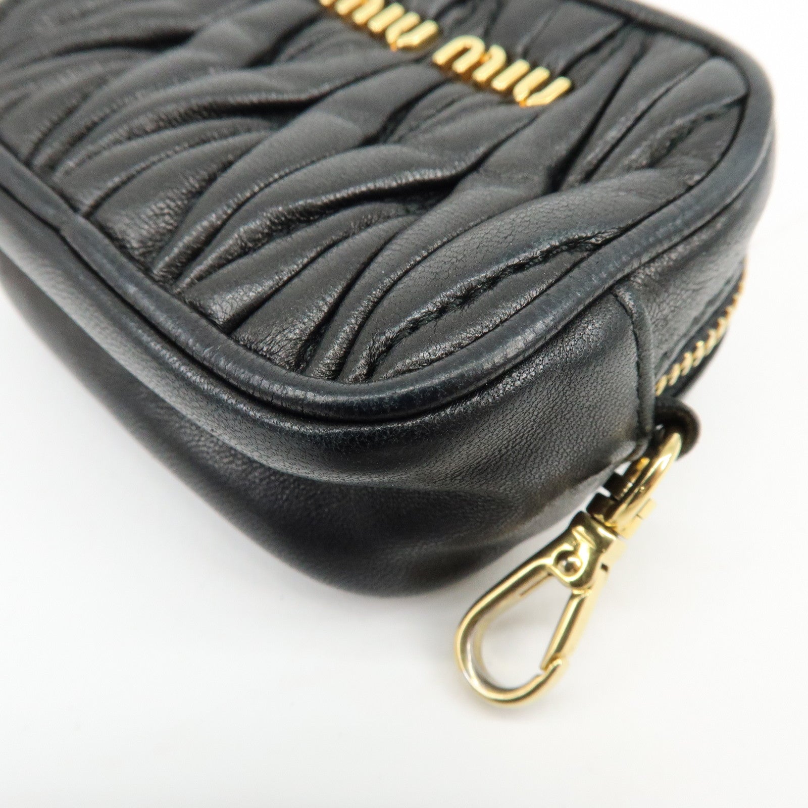 MIU MIU Nappa Leather Bag Charm Pouch Coin Case Black 5M1353