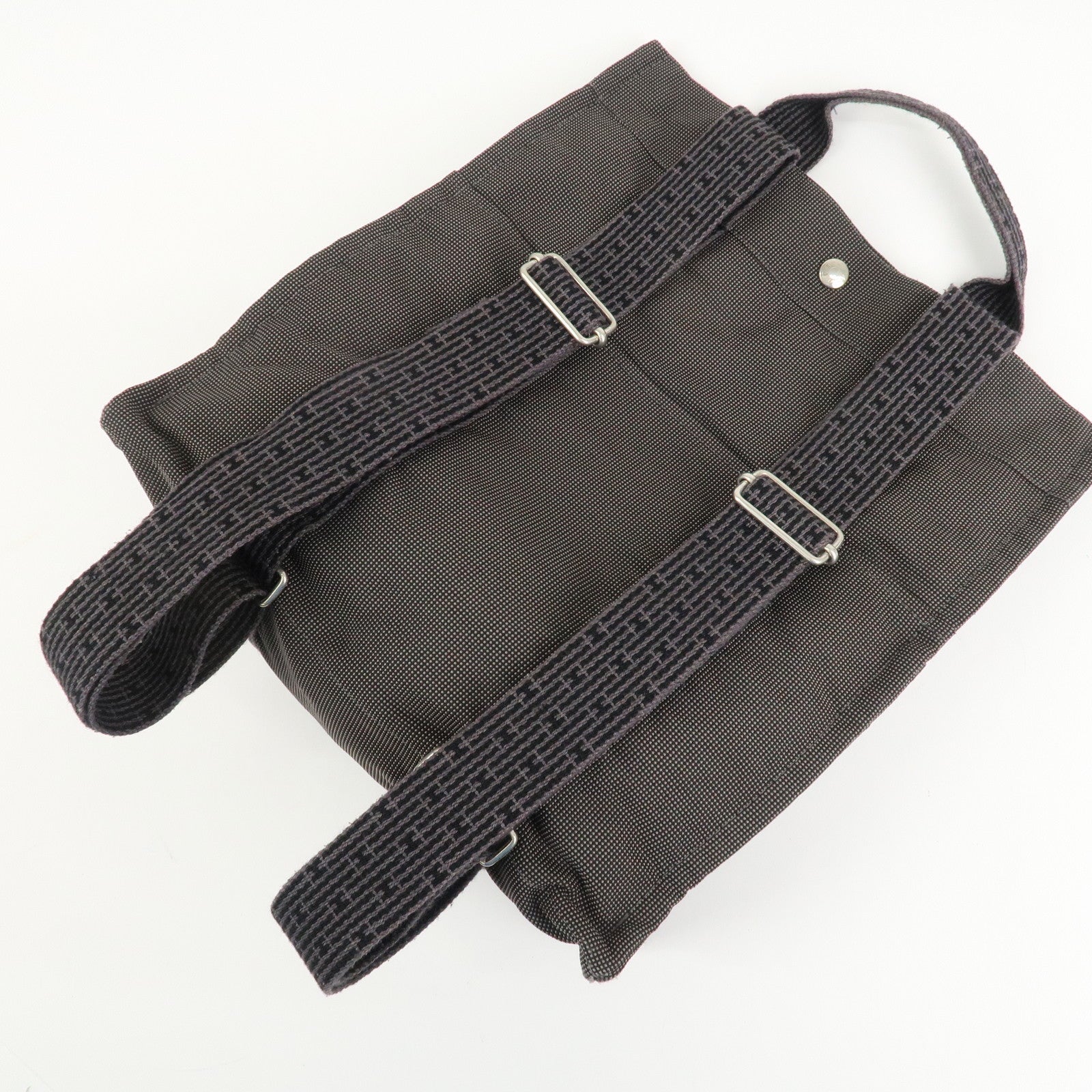 HERMES Her Line A Dos MM Canvas Back Pack Tote Bag Black