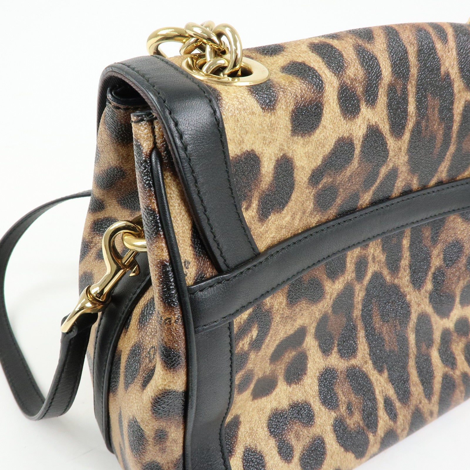 Dolce&Gabbana Leopard PVC Leather 2Way Bag Hand Bag Brown Black