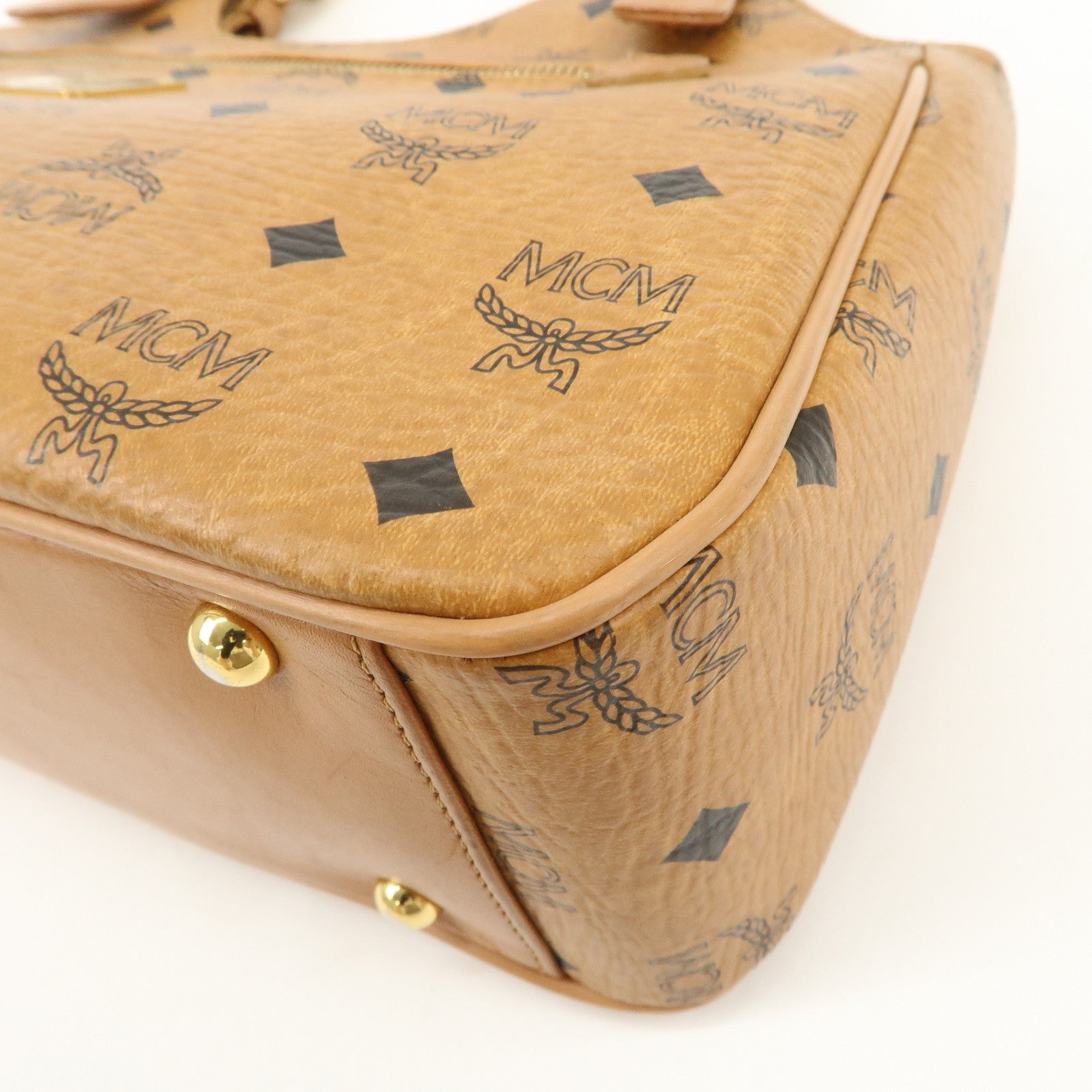 MCM Visetos Leather Hand Bag Shoulder Bag Brown Camel Brown