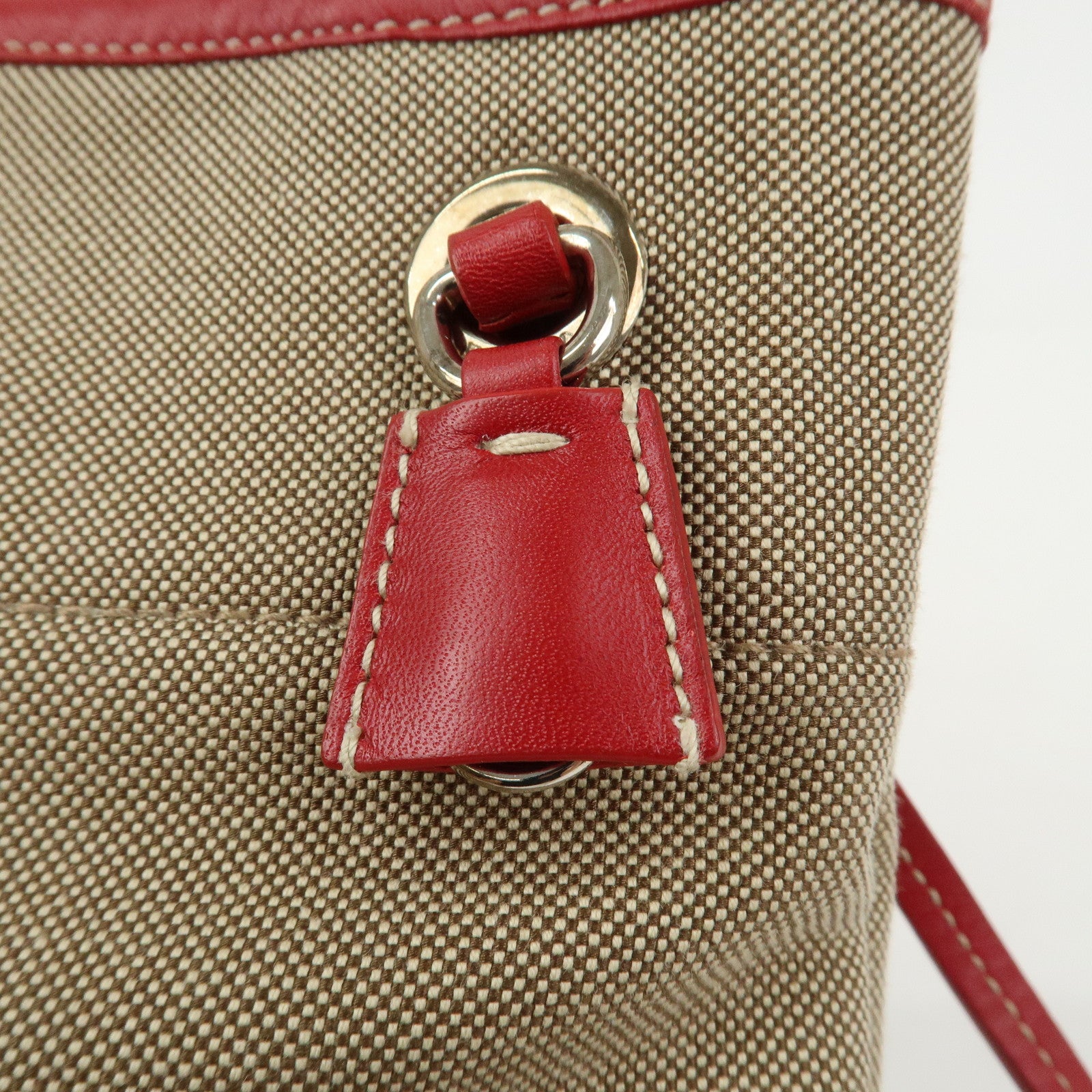 PRADA Logo Canvas Leather Shoulder Bag Crossbody Bag Beige BT0551
