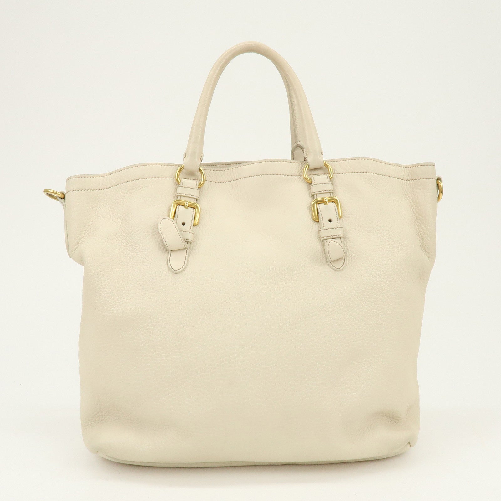 PRADA Logo Leather 2Way Bag Hand Bag Shoulder Bag Ivory