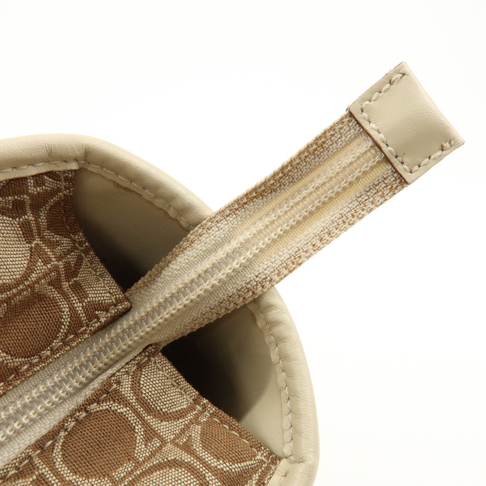 Ferragamo Gancini Canvas Leather Tote Bag Hand Bag Brown Beige