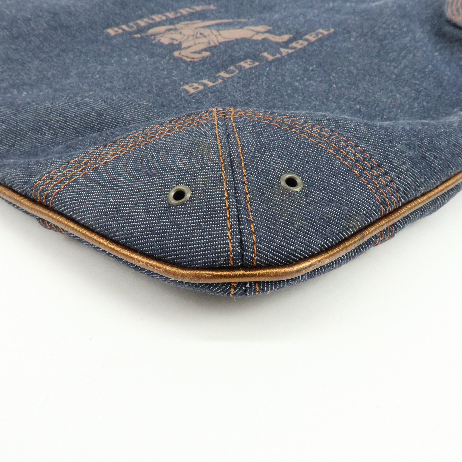 BURBERRY Blue Label Denim Leather Tote Bag Indigo Metallic Brown