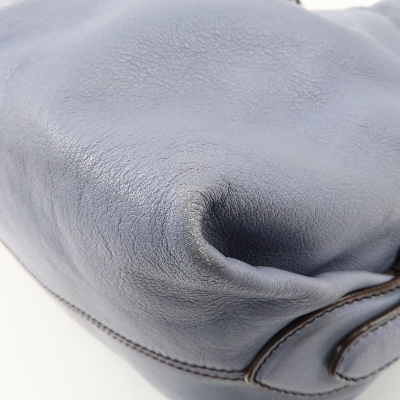 FENDI Leather Shoulder Bag Hand Bag Blue Gold HDW Used