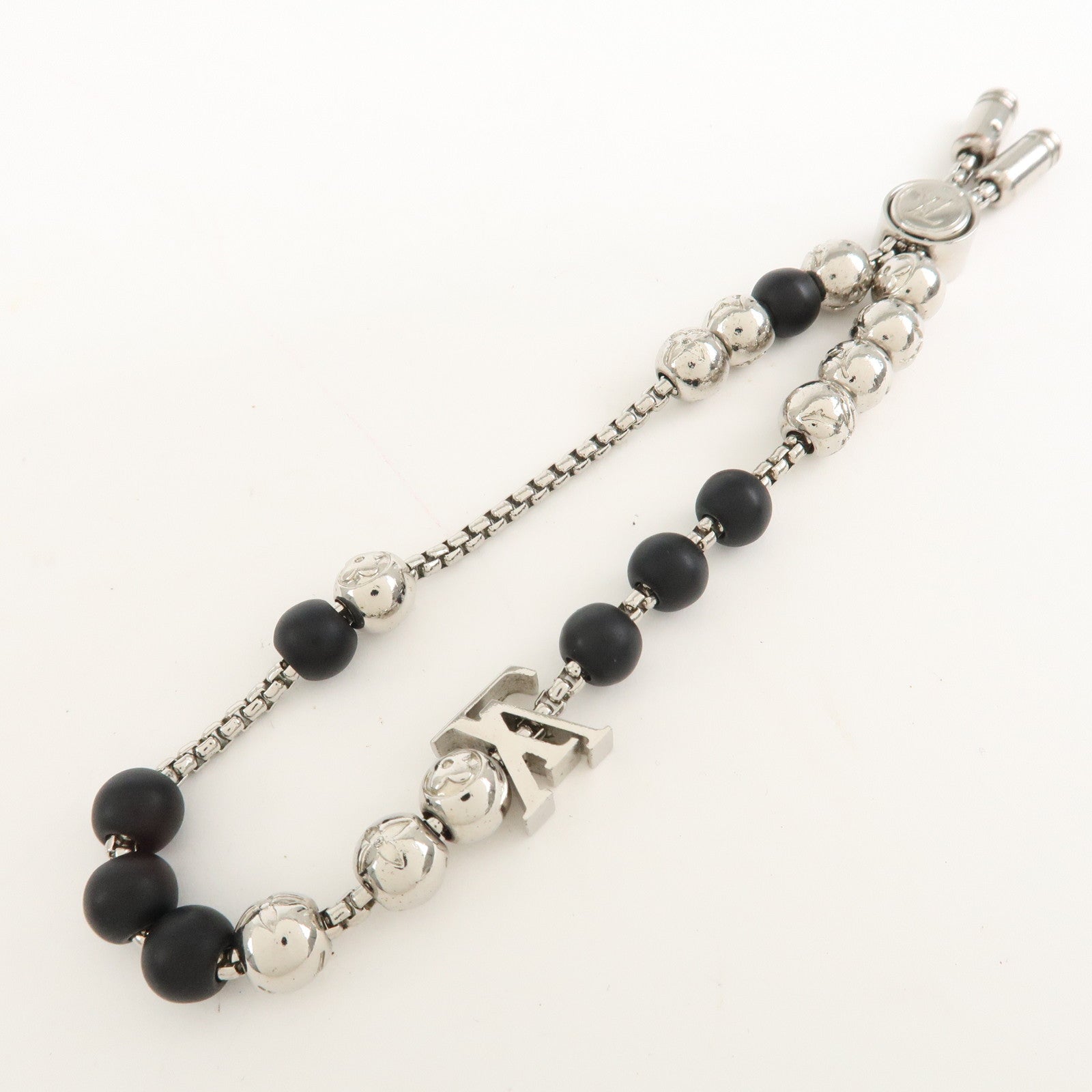 Louis Vuitton Monogram Beads Metal Bracelet Silver Black M00512 Used