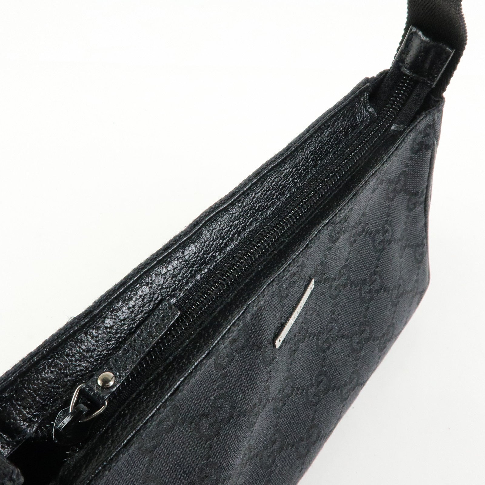 GUCCI Logo GG Canvas Leather Small Hand Bag Pouch Black 106644