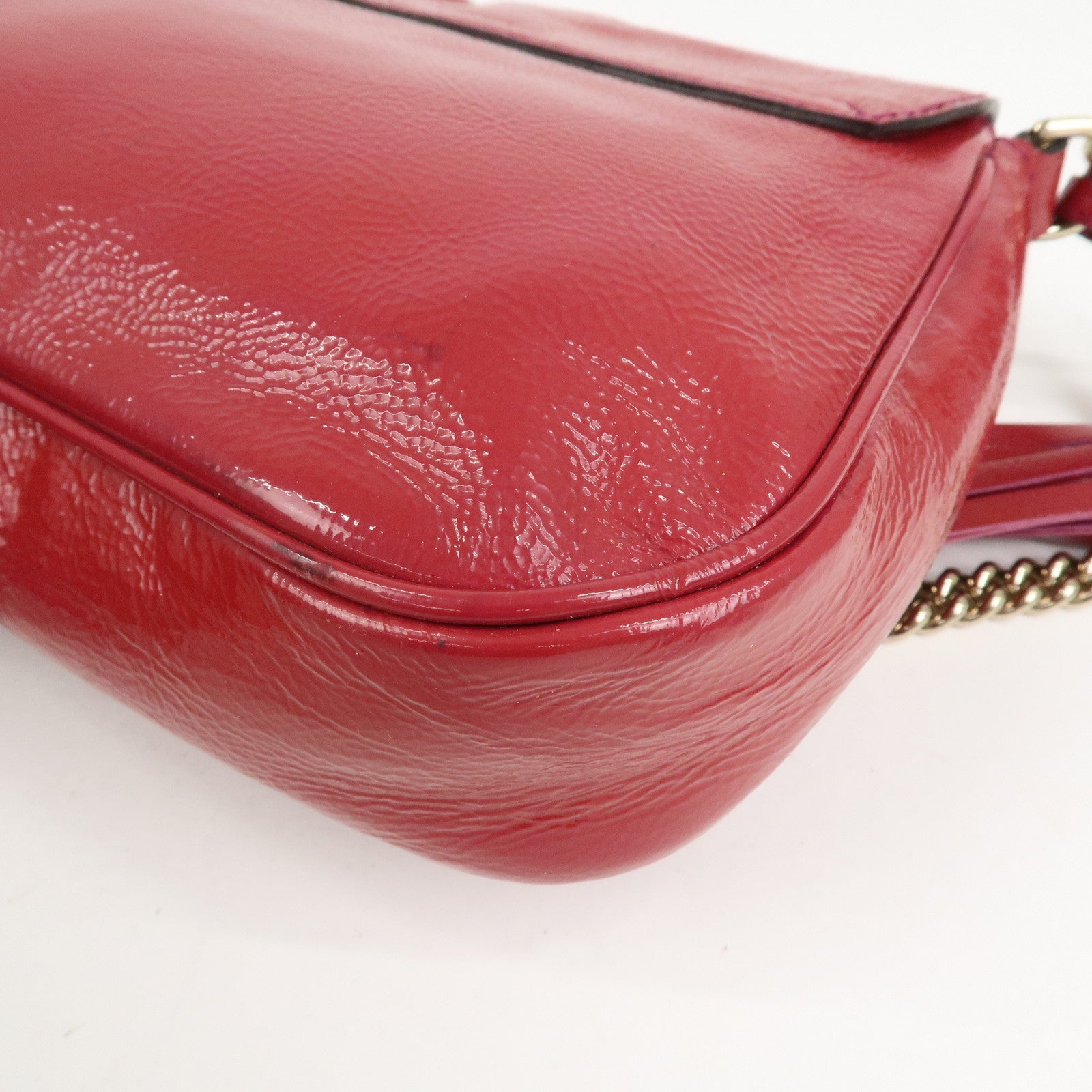 GUCCI SOHO Patent Leather Chain Shoulder Bag Red 336752