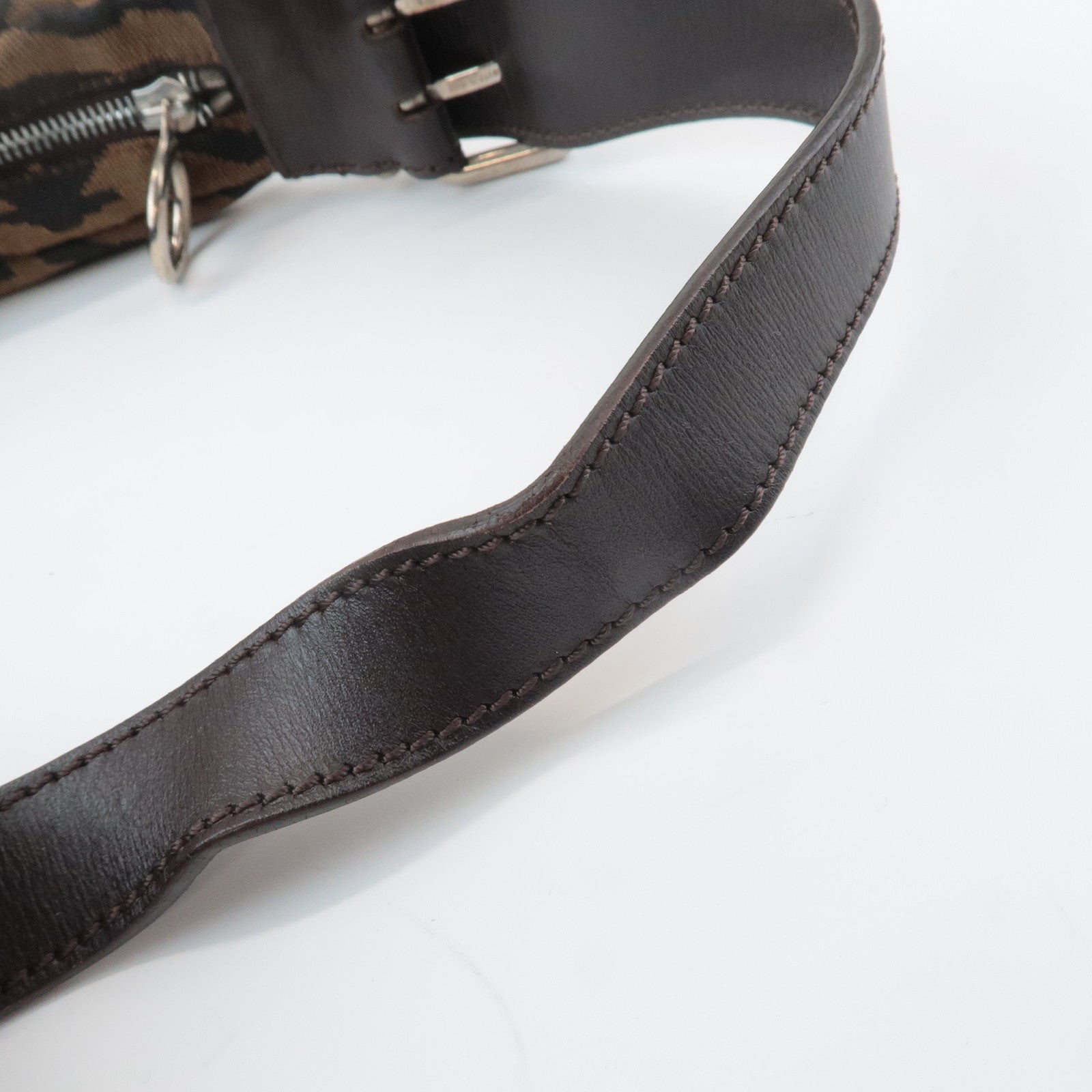 FENDI Zebra Leather Canvas Shoulder Bag Hand Bag Black Brown Used