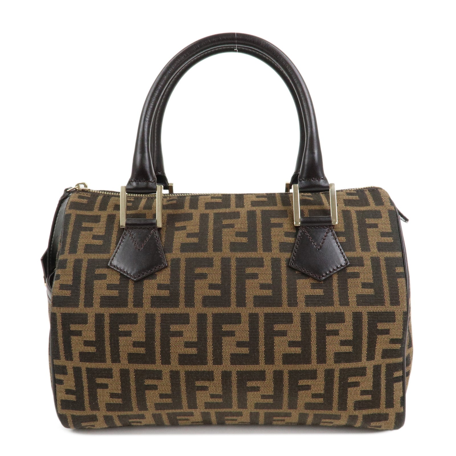 FENDI Zucca Canvas Leather Mini Boston Bag Black Brown 8BL104