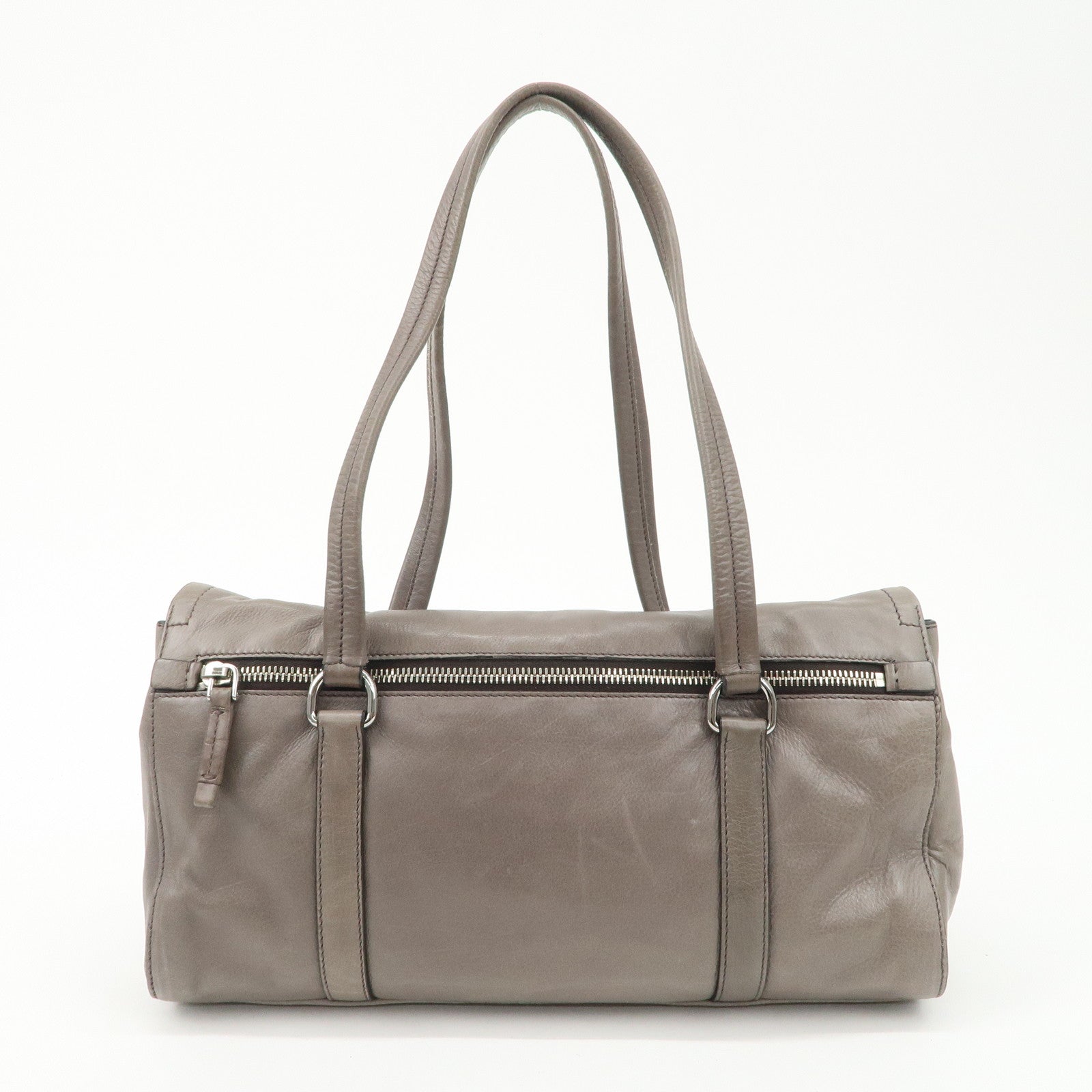 PRADA Triangle Logo Leather Shoulder Bag Gray BR3274