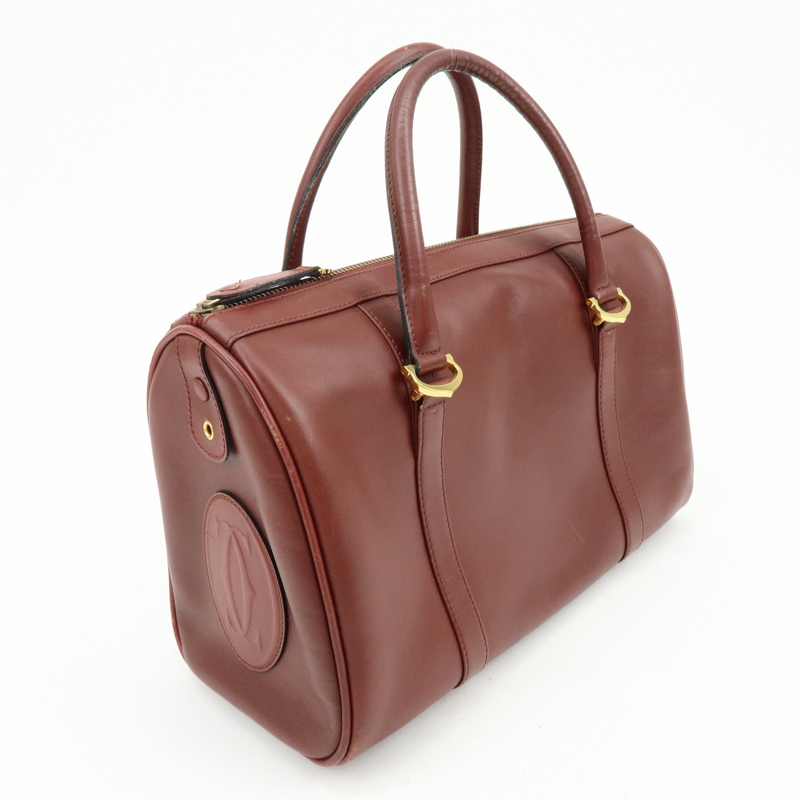Cartier Must de Cartier Leather Boston Bag Hand Bag Bordeaux