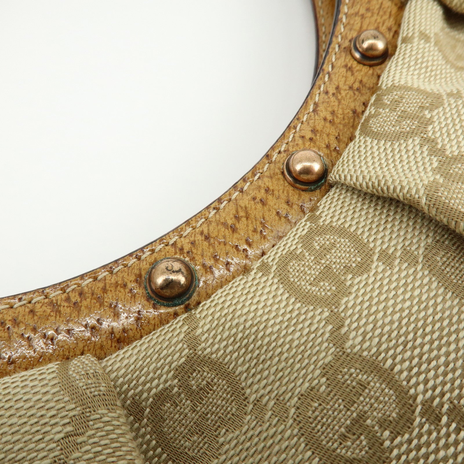 GUCCI GG Canvas Bamboo Leather Hand Bag Tote Bag Beige 124297