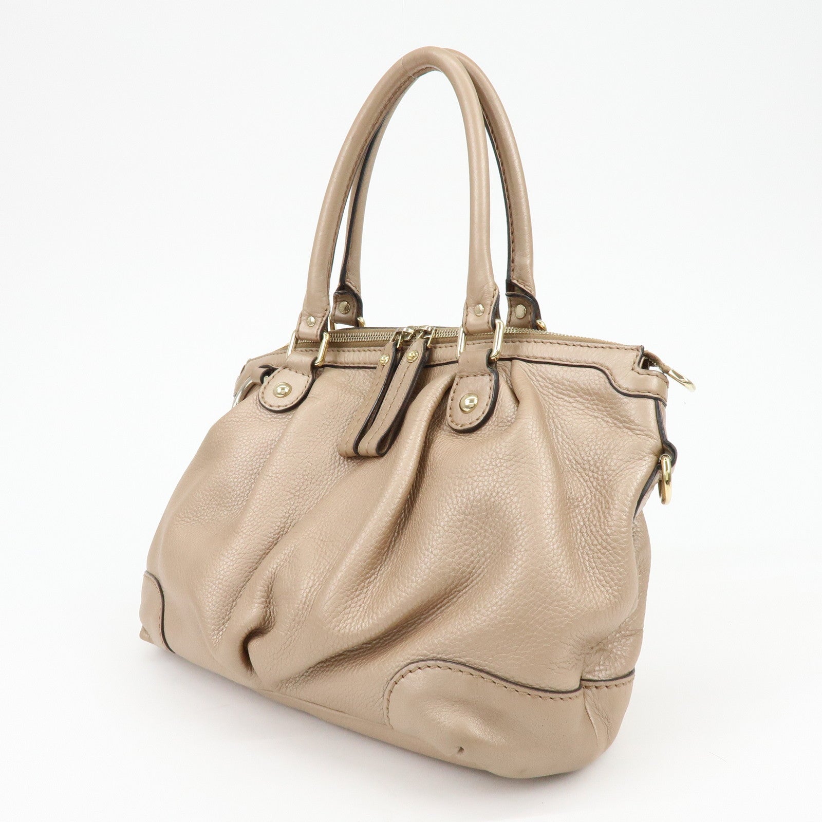 GUCCI Sukey Interlocking G Leather 2Way Bag Champagne Gold 247902