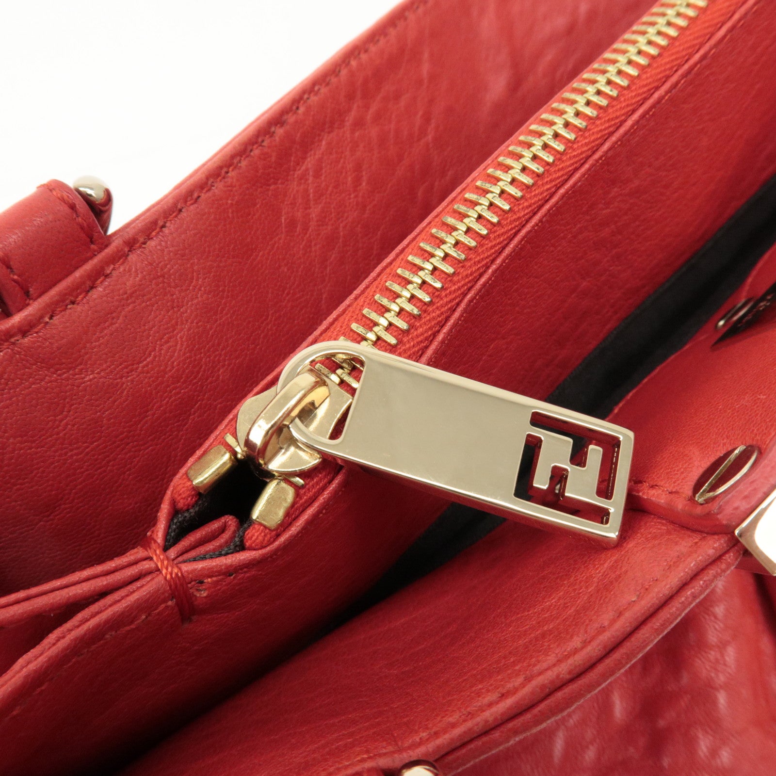 FENDI Leather Mia Chain Shoulder Bag Red Gold Hardware 8BR615 Used