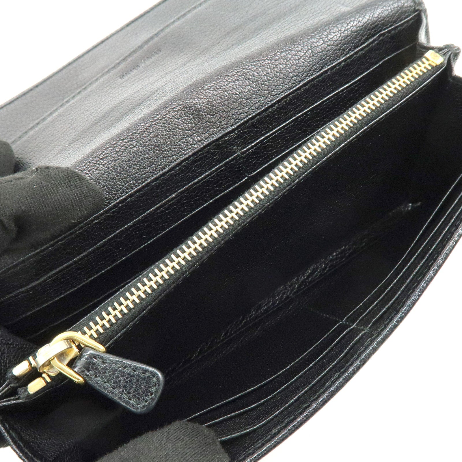 MIU MIU Logo Leather Studs Flap Long Wallet Black 5M1109