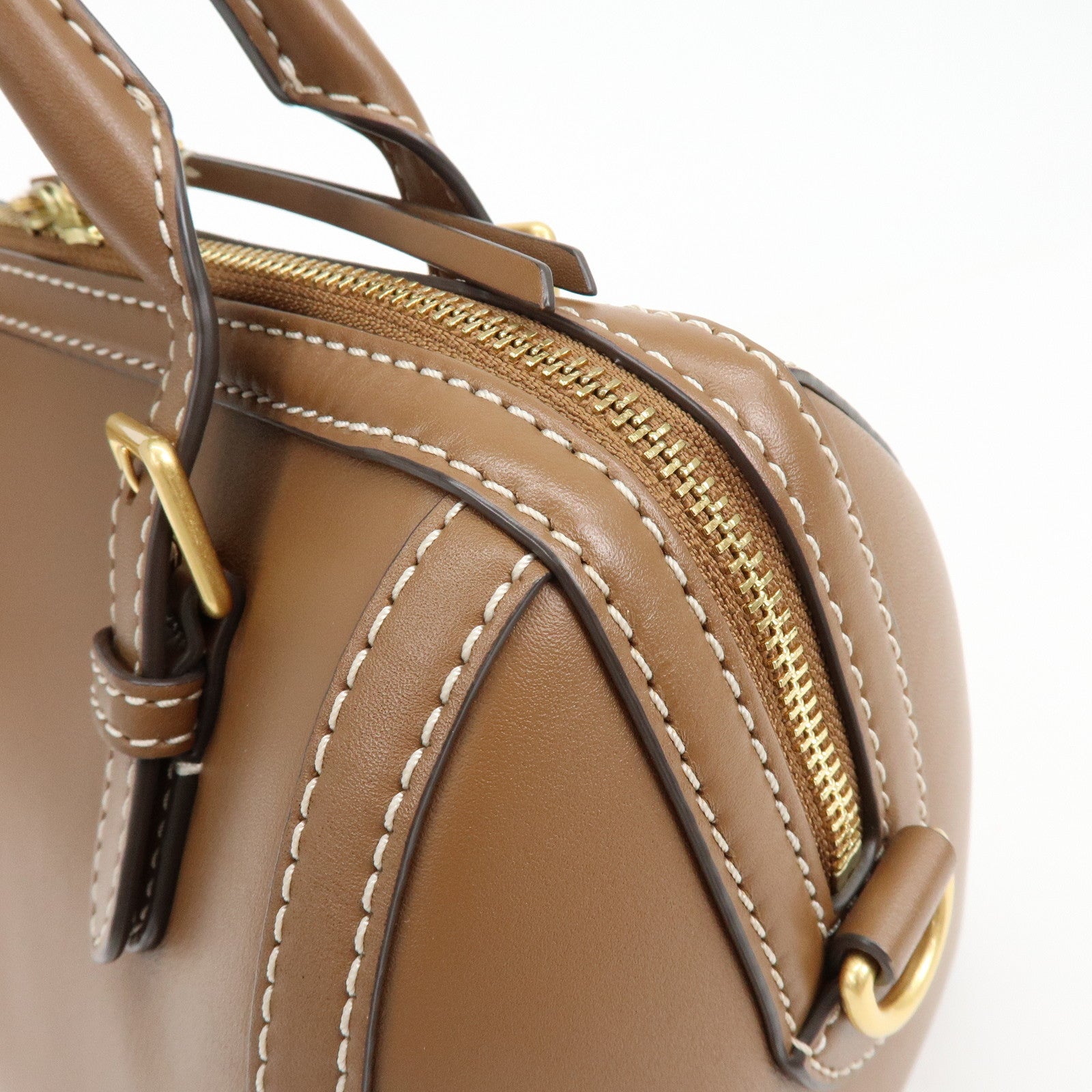 TORY BURCH T Monogram Leather 2Way Bag Barrel Shoulder Bag Brown