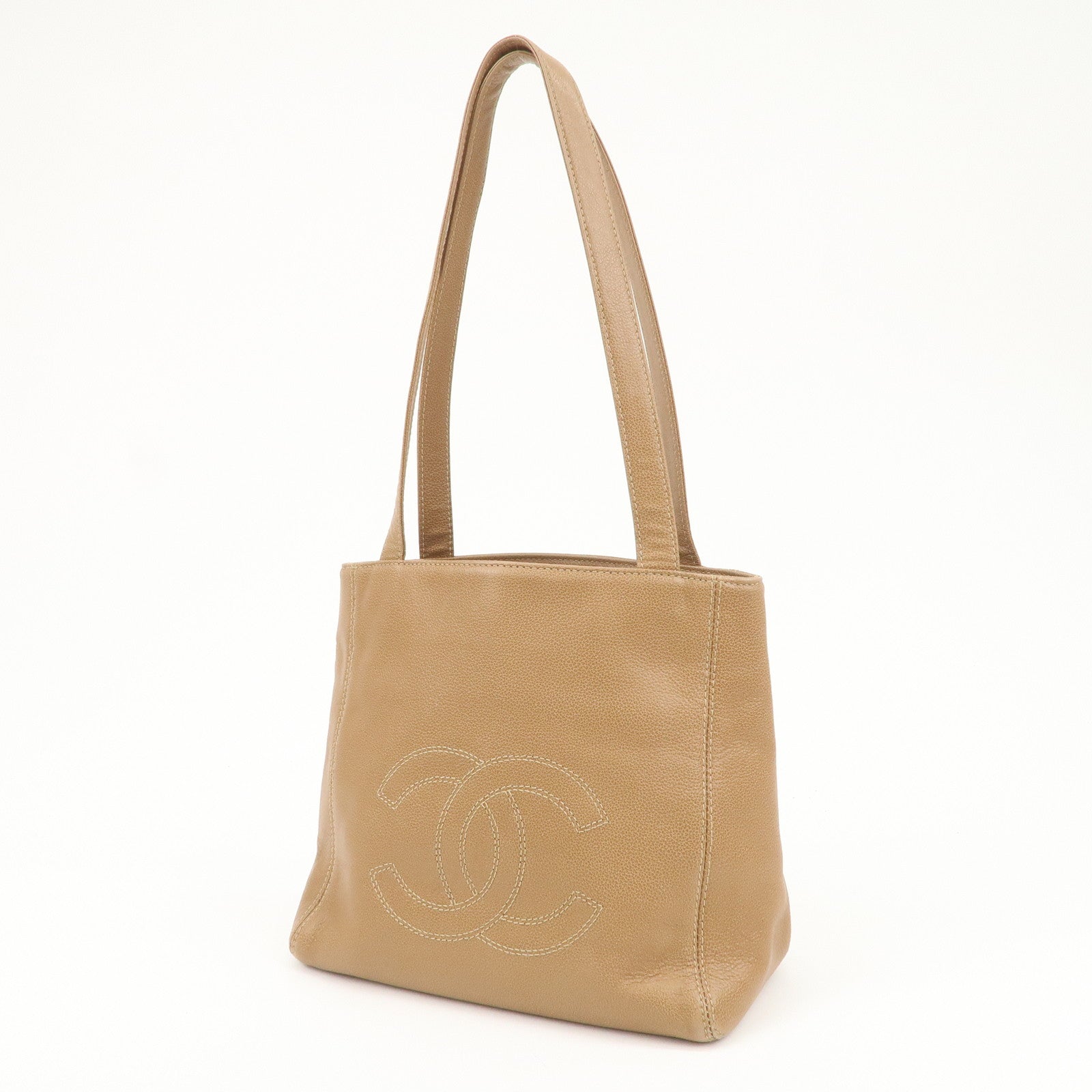 CHANEL COCO Mark Caviarskin Leather Shoulder Bag Tote Bag Brown Used