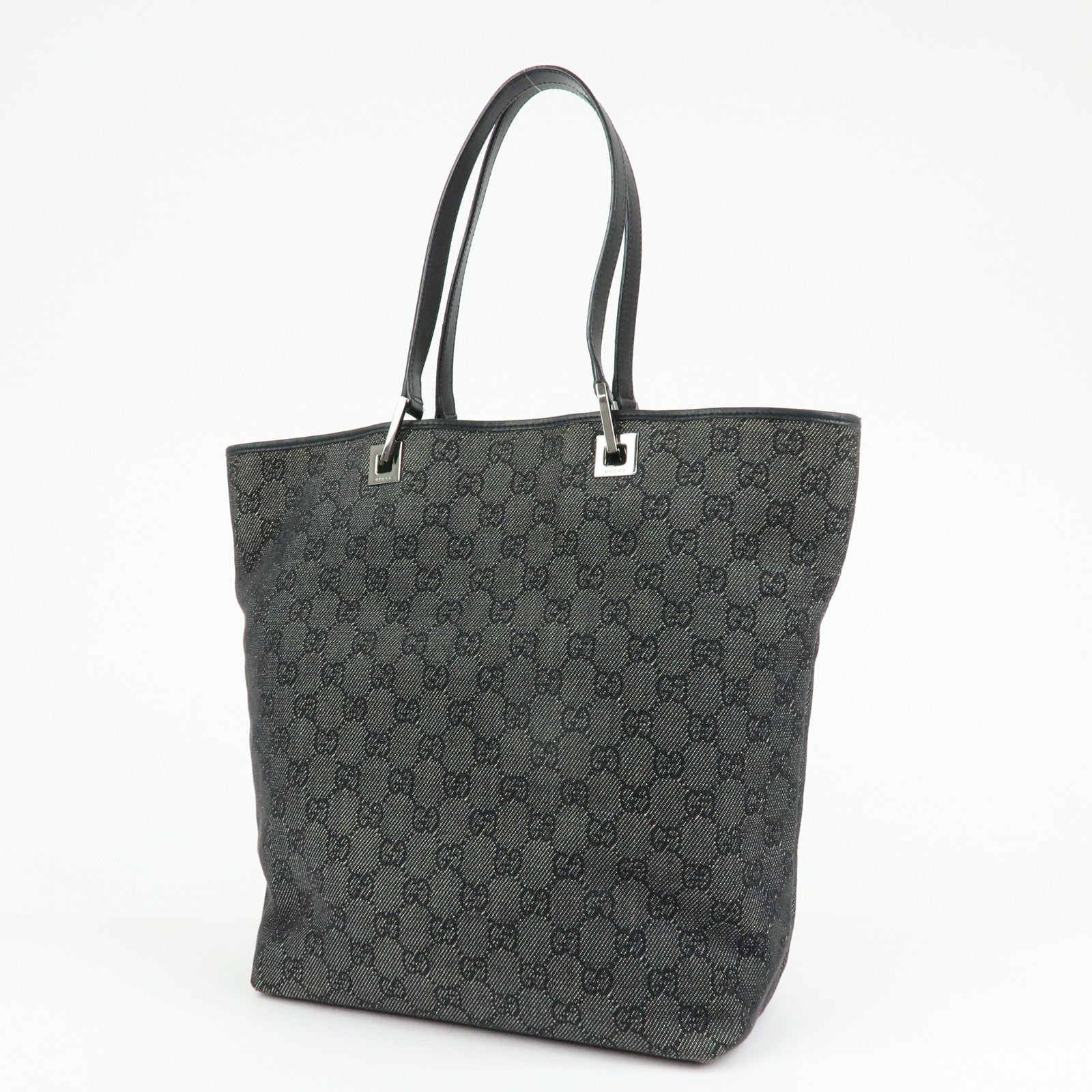 GUCCI GG Denim Leather Tote Bag Shoulder Bag Black 31243