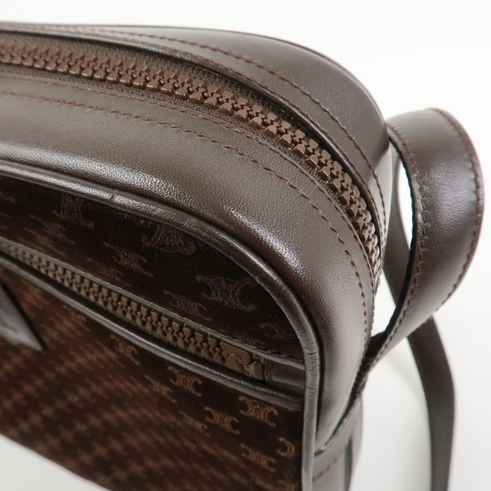 CELINE Macadam Suede Leather Shoulder Bag Crossbody Bag Brown