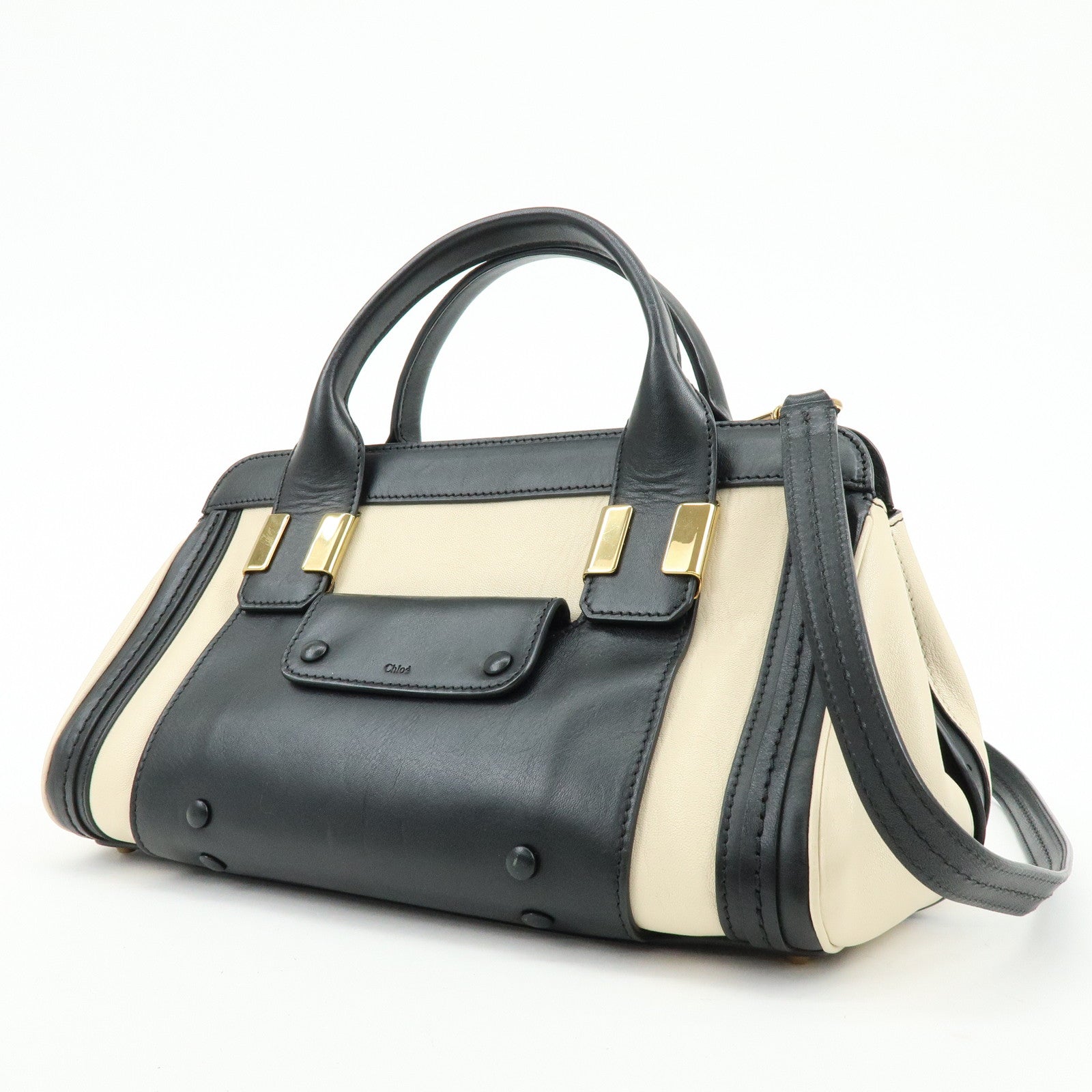 Chloe Leather Alice Mini Bag 2Way Bag Shoulder Hand Bag Black Ivory