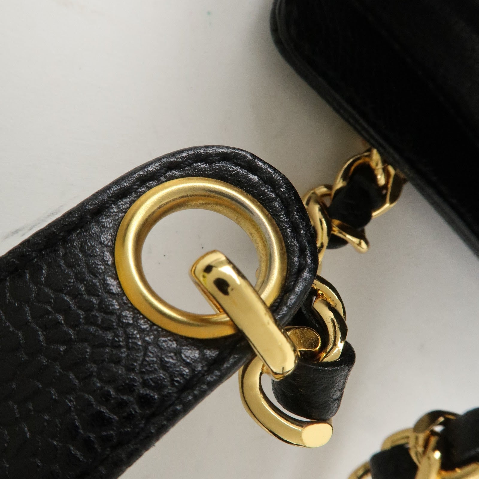 CHANEL Triple COCO Caviar Skin Chain Shoulder Bag Black Gold Hardware Used