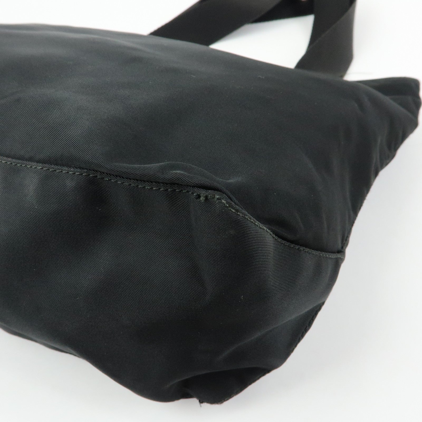 PRADA Triangle Logo Nylon Leather Tote Bag Shoulder Bag Black