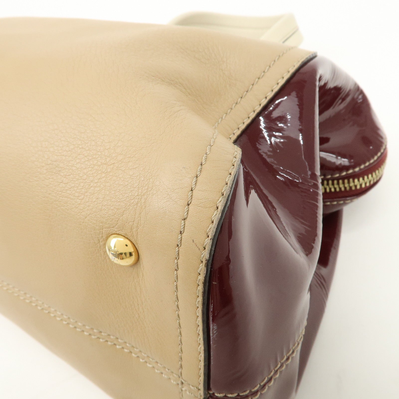 FENDI Chameleon Leather Enamel 2WAY Bag Beige Bordeaux 8BL114