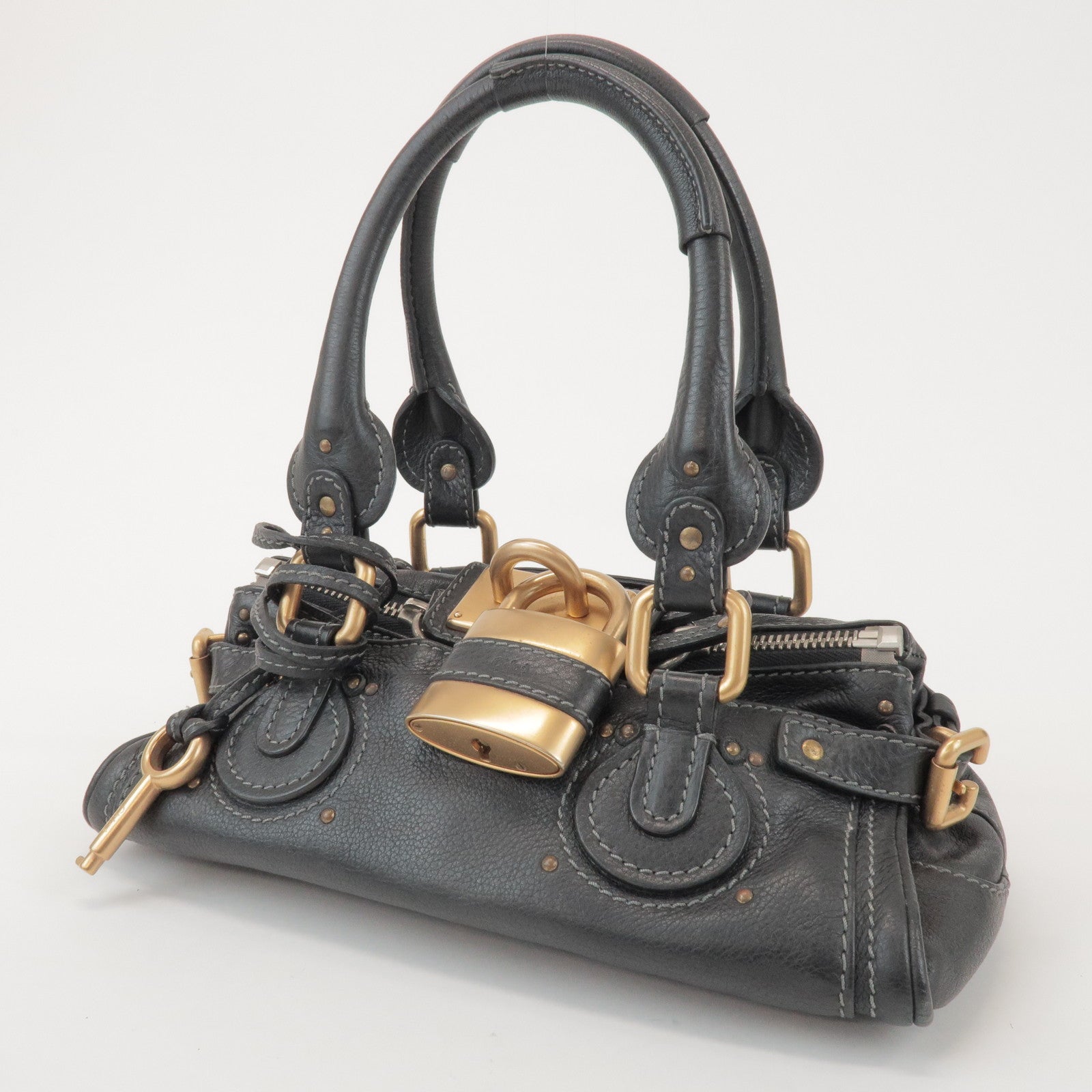 Chloe Logo Paddington Mini Leather Hand Bag Cadena Black