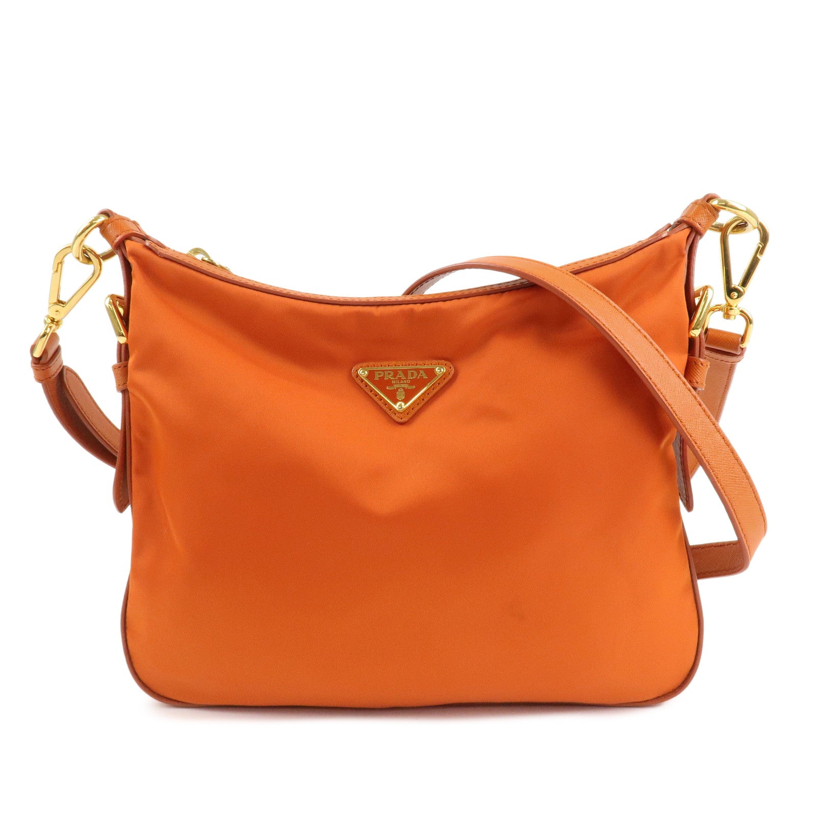 PRADA Triangle Logo Nylon Leather 2Way Shoulder Bag Orange Used