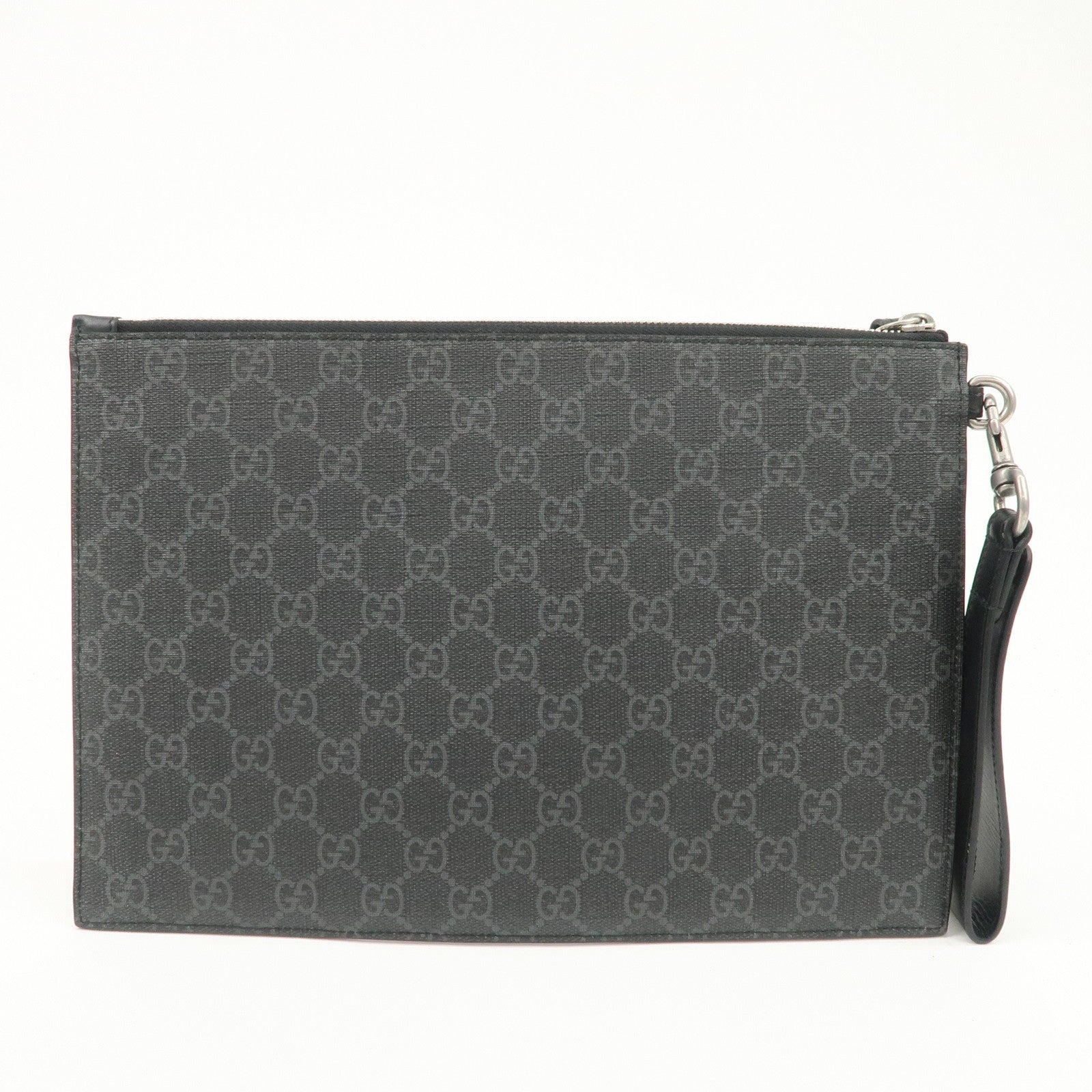 GUCCI Leather GG Supreme King Snake Clutch Bag Black Gray 473904 Used