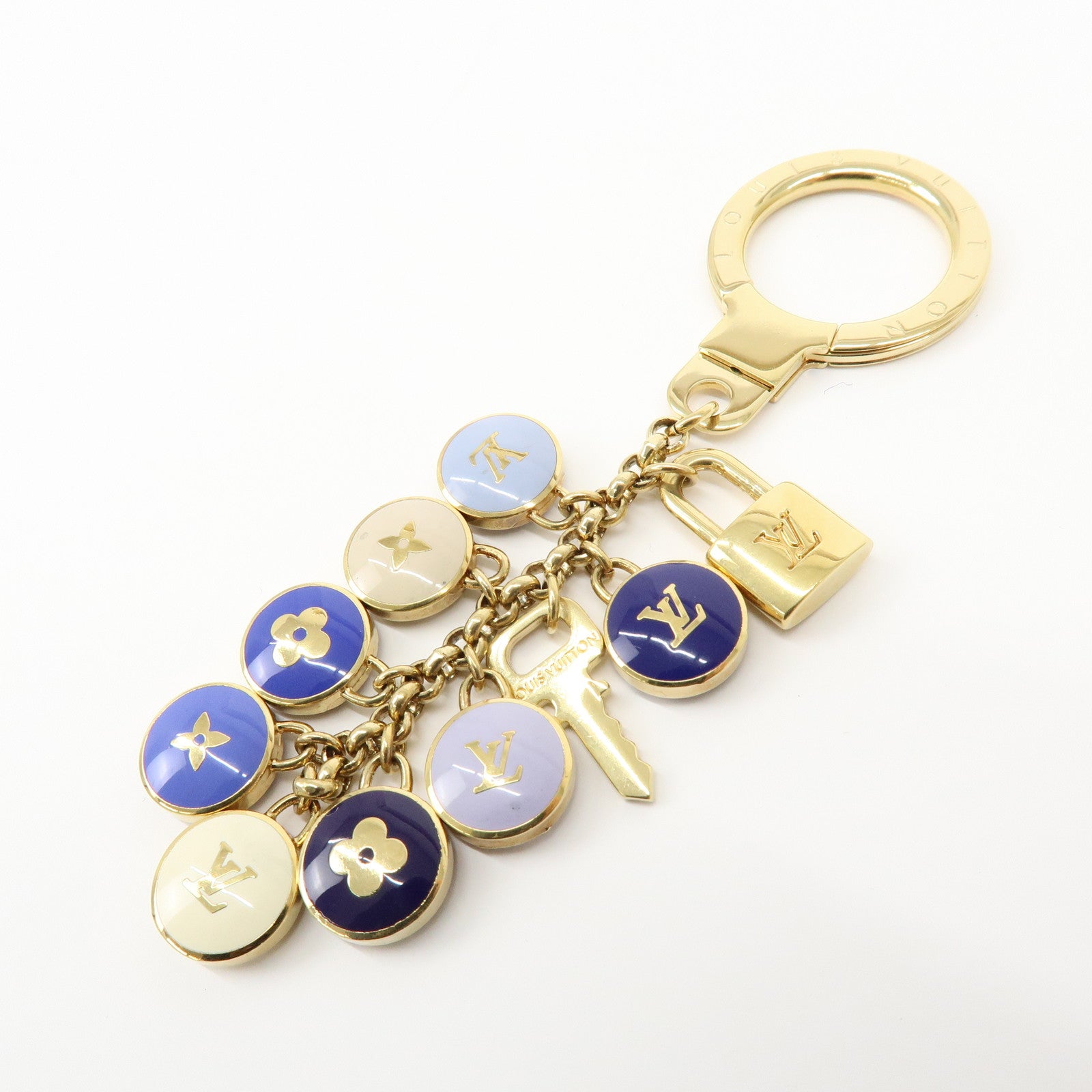 Louis Vuitton Metal Bag Charm Key Chain Blue Gold M65910