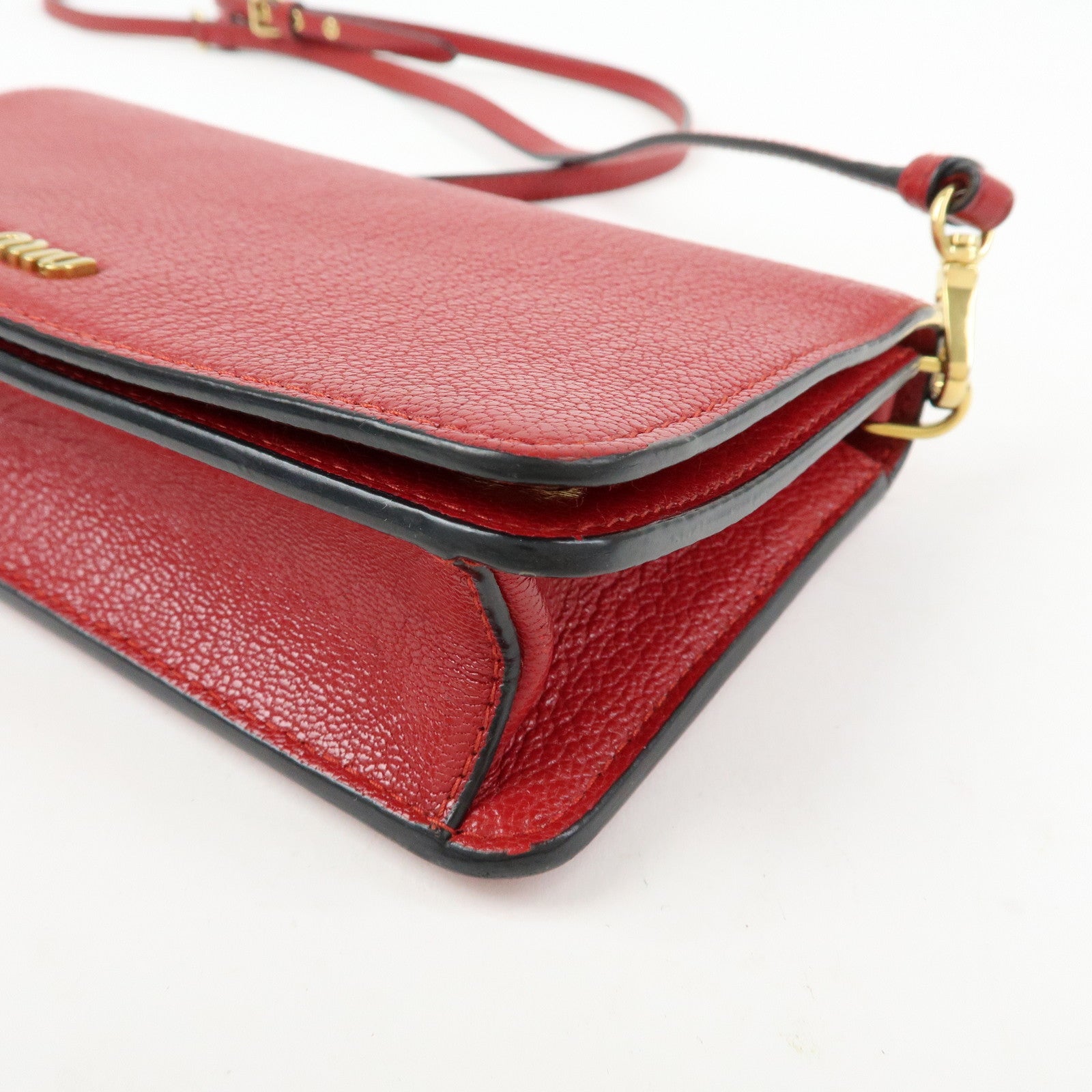 MIU MIU Madras Leather 2Way Bag Clutch Bag Shoulder Bag Red 5ZH044