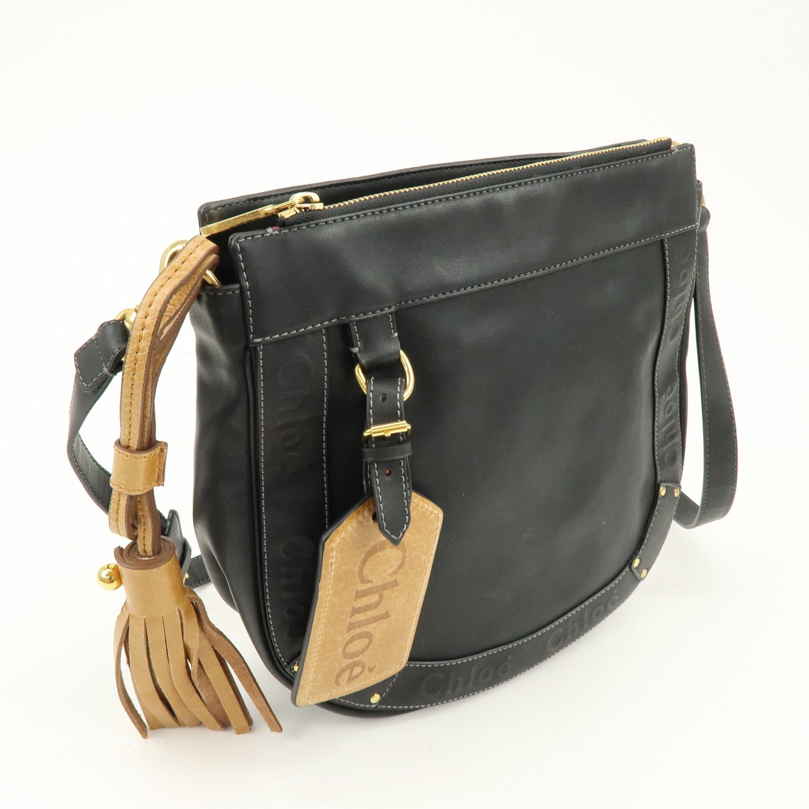 Chloe Eden Leather Tassel Shoulder Bag Crossbody Bag Black