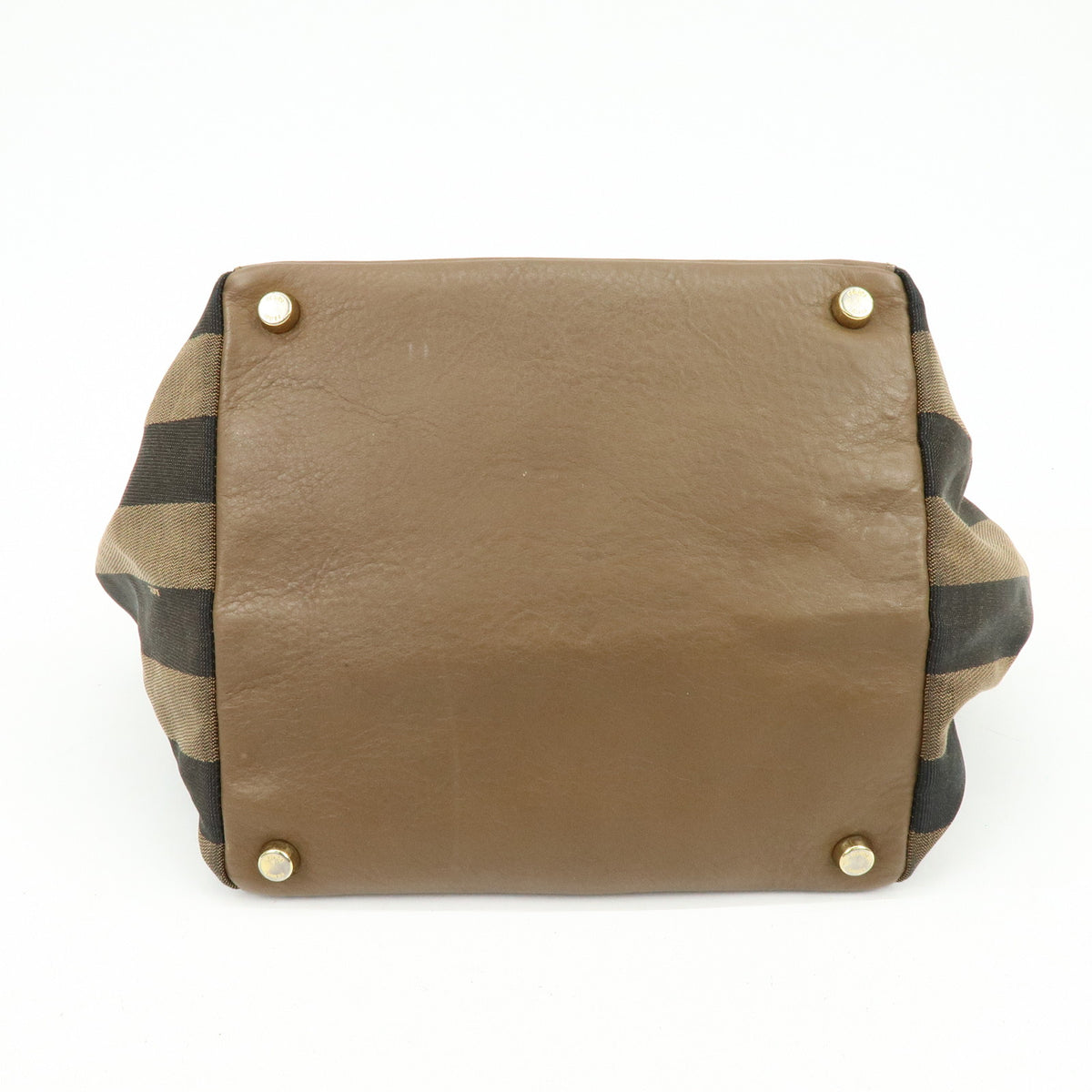 FENDI Pequin Leather Canvas Suede Tote Bag Hand Bag Brown 8BN251