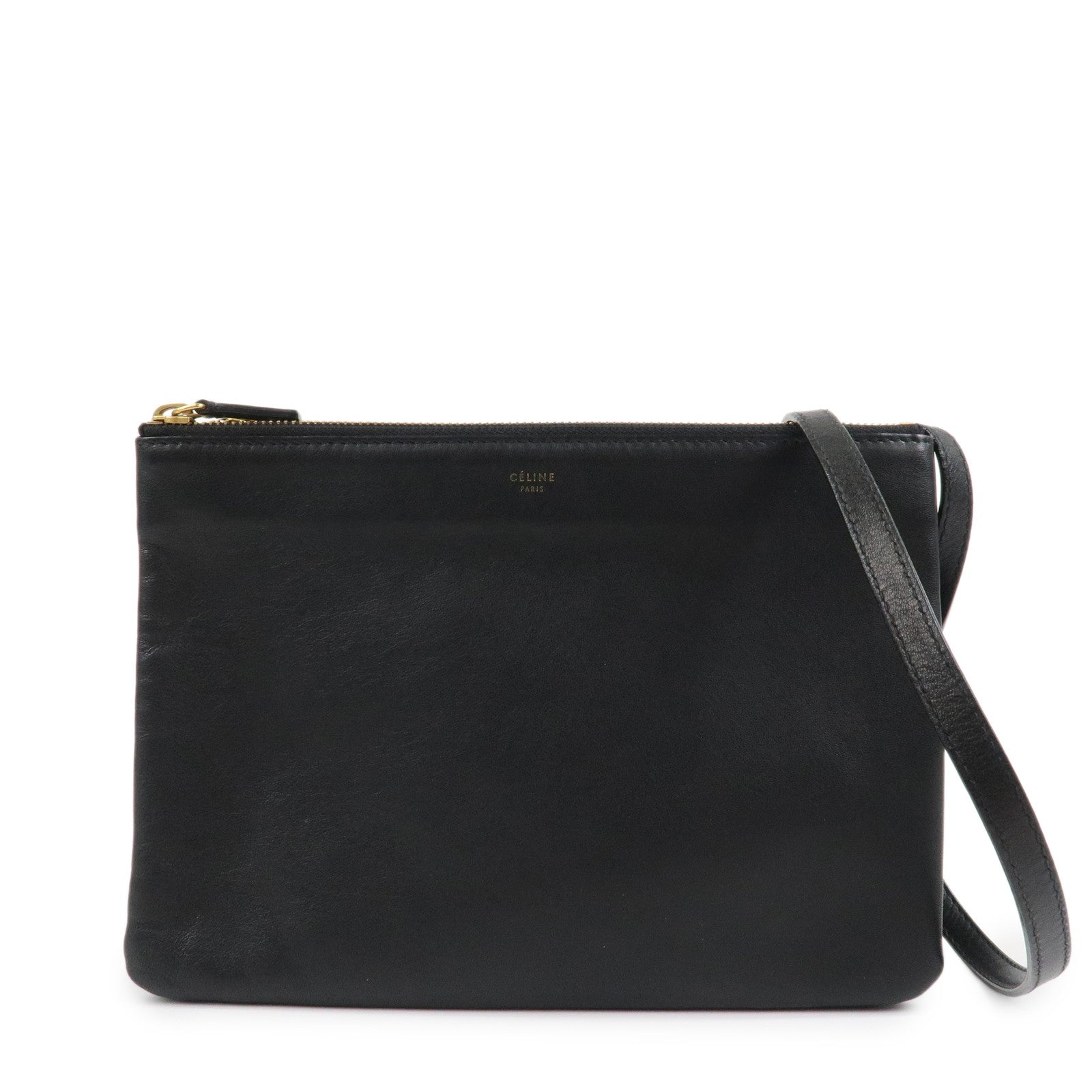 CELINE Calf Skin Trio Bag Shoulder Bag Crossbody Bag Black