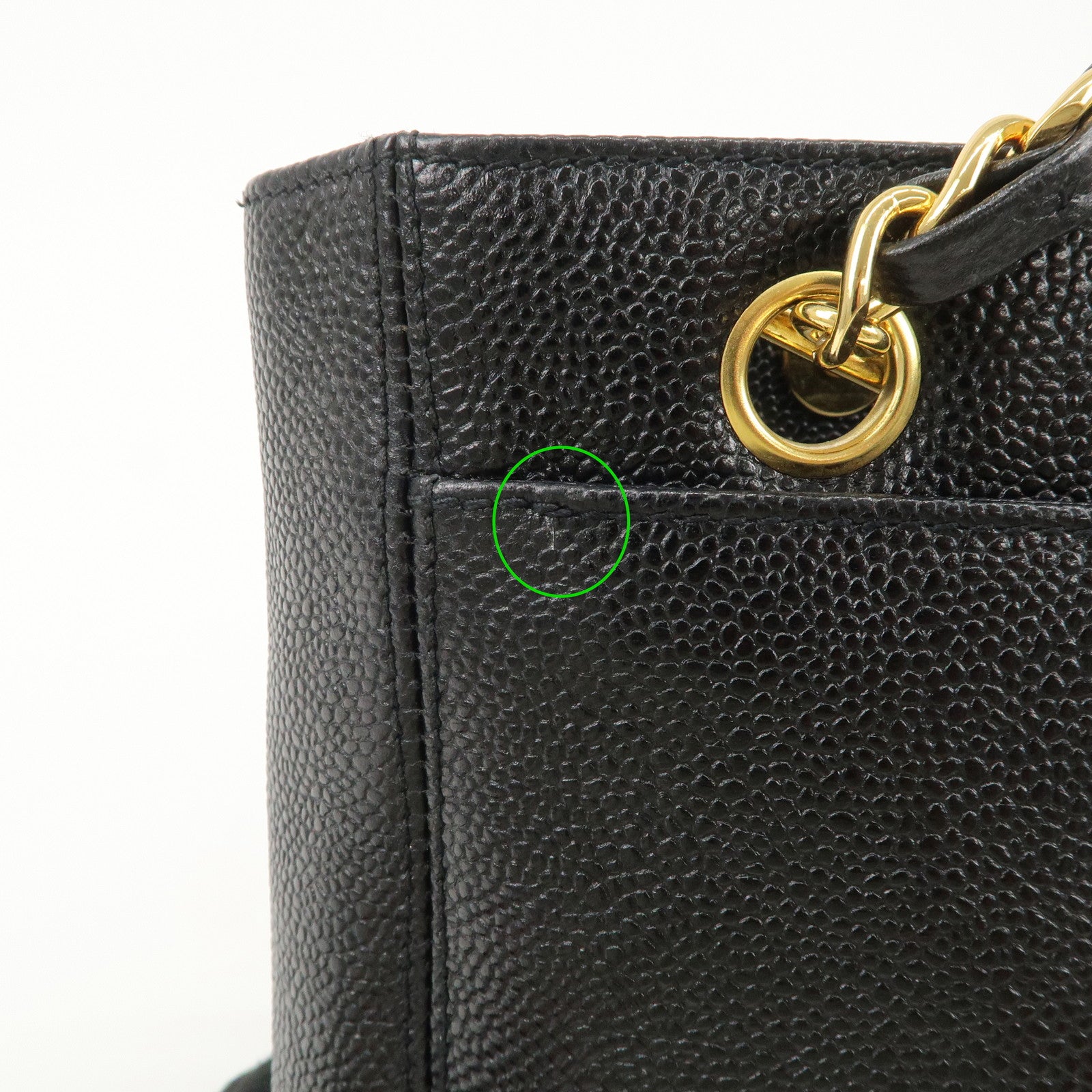 CHANEL COCO Mark Caviarskin Chain Tote Bag Black Used