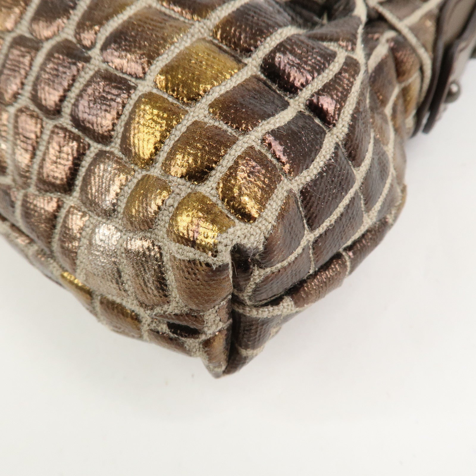 FENDI Canvas Leather Shoulder Bag Hand Bag Metallic Brown 8BR445