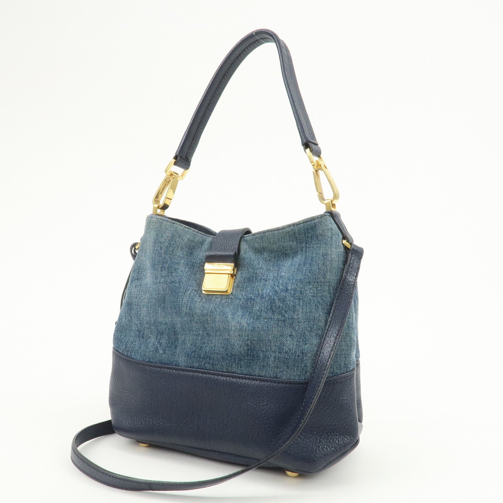 MIU MIU Madras Leather Denim 2Way Bag Hand Bag Shoulder Bag RR1951