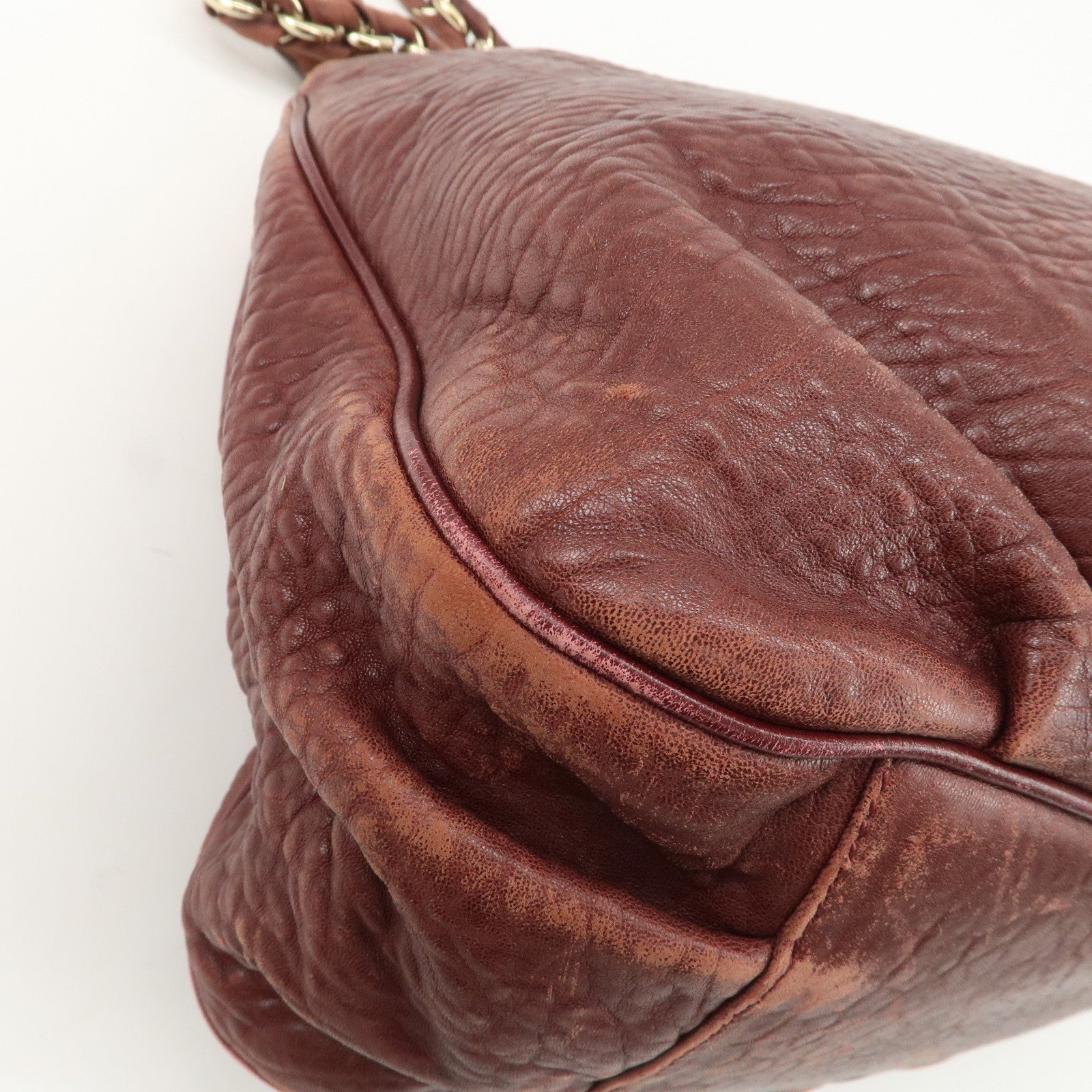 FENDI Mia Logo Leather Chain Tote Bag Shoulder Bag Bordeaux 8BR616